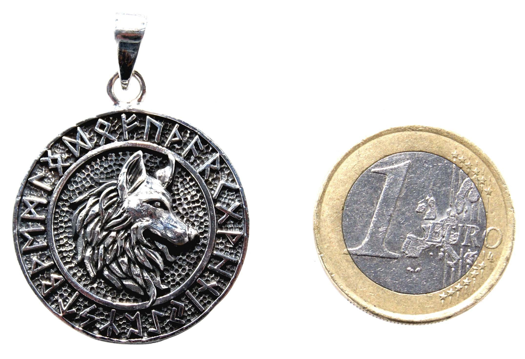 Kinder Accessoires Kiss of Leather Kettenanhänger Wolfskopf Wolf Rune Runenalphabet Futhark, 925 Silber (Sterlingsilber)