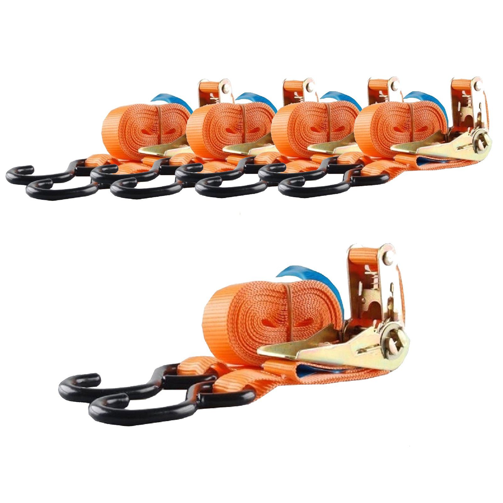 Spanngurt 5x Spanngurt Ratschen Zurrgurt 5m 800kg 0,8t 0,8to ORANGE 2tlg