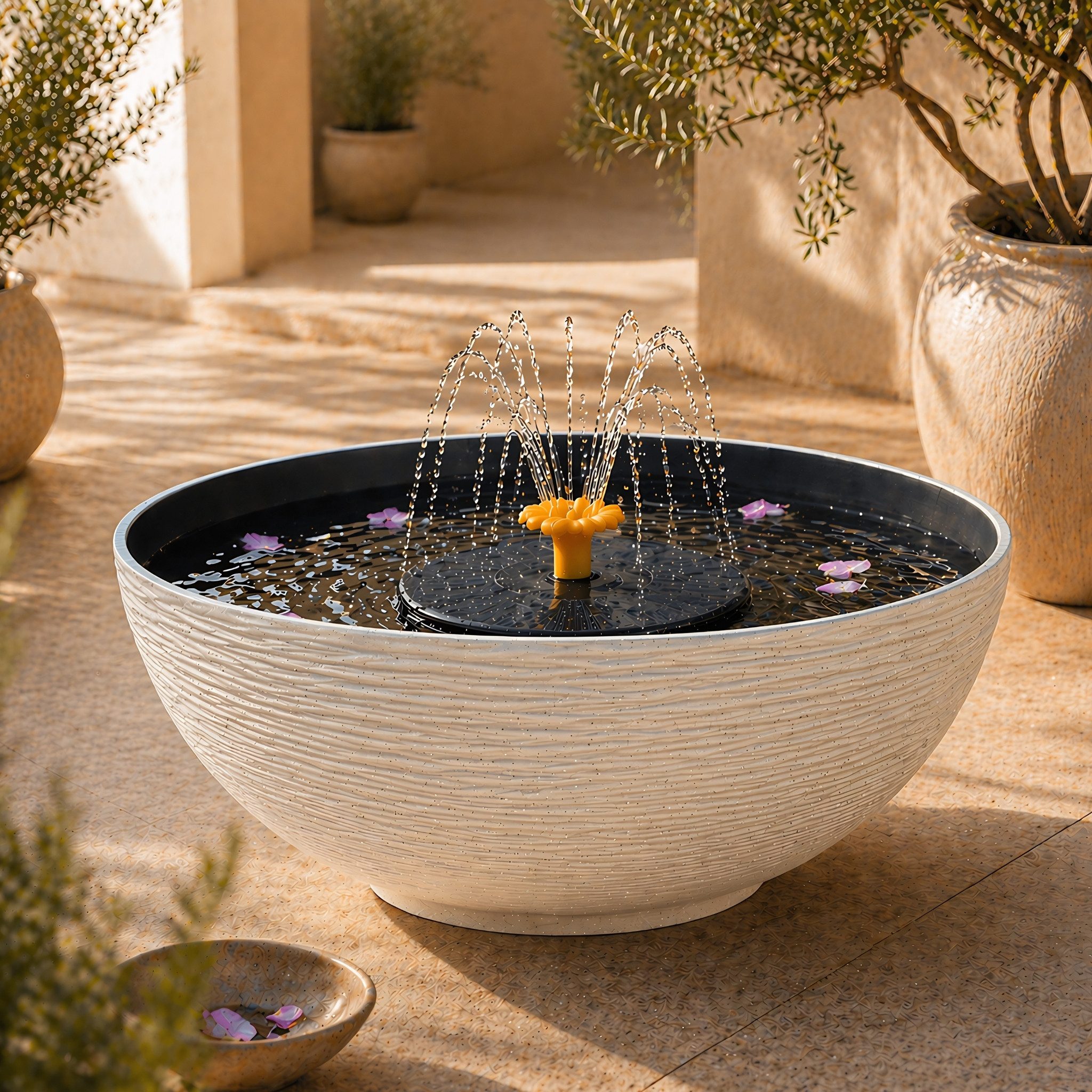 matches21 HOME & HOBBY Wasserspiel Solar Brunnen Set inkl. Akku - 45 cm bauchige Schale in grün, (2 tlg), Solar Springbrunnen und Brunnenschale als Gartendeko