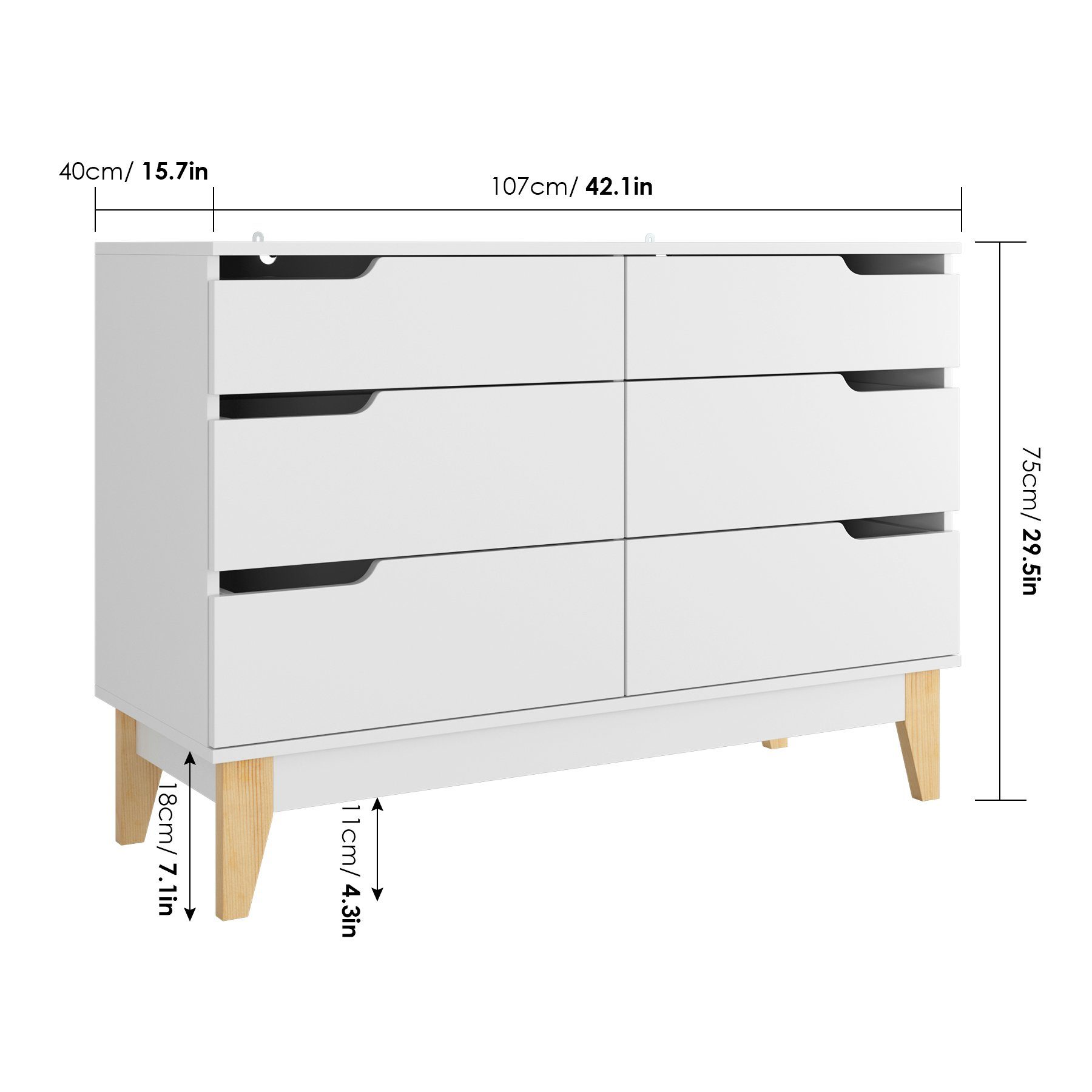 Homfa Kommode, mit 6 Schubladen,Sideboard weiß, Anrichte holz