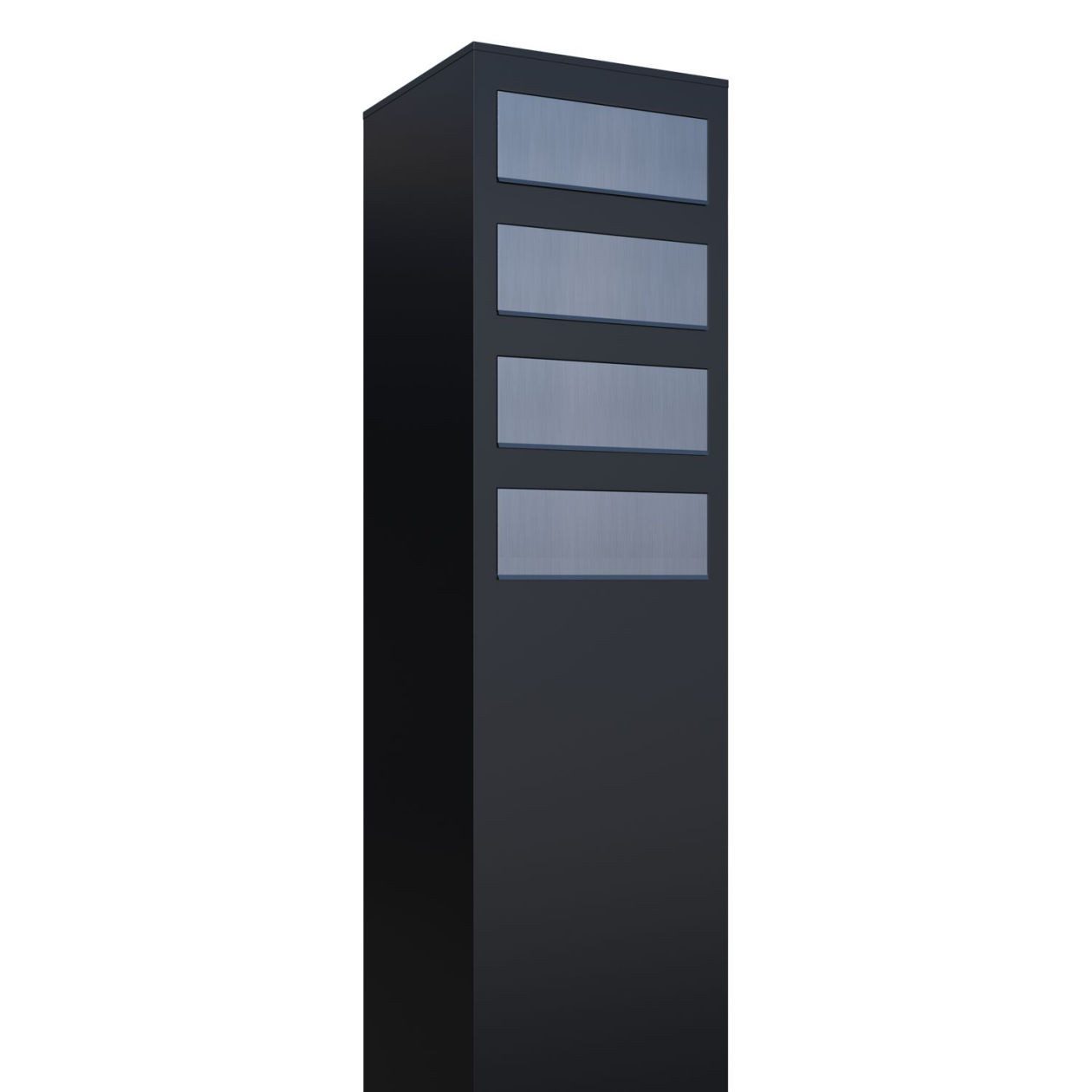 Bravios Standbriefkasten Briefkastenanlage Monolith for Four in Schwarz mit Edelstahlklappe
