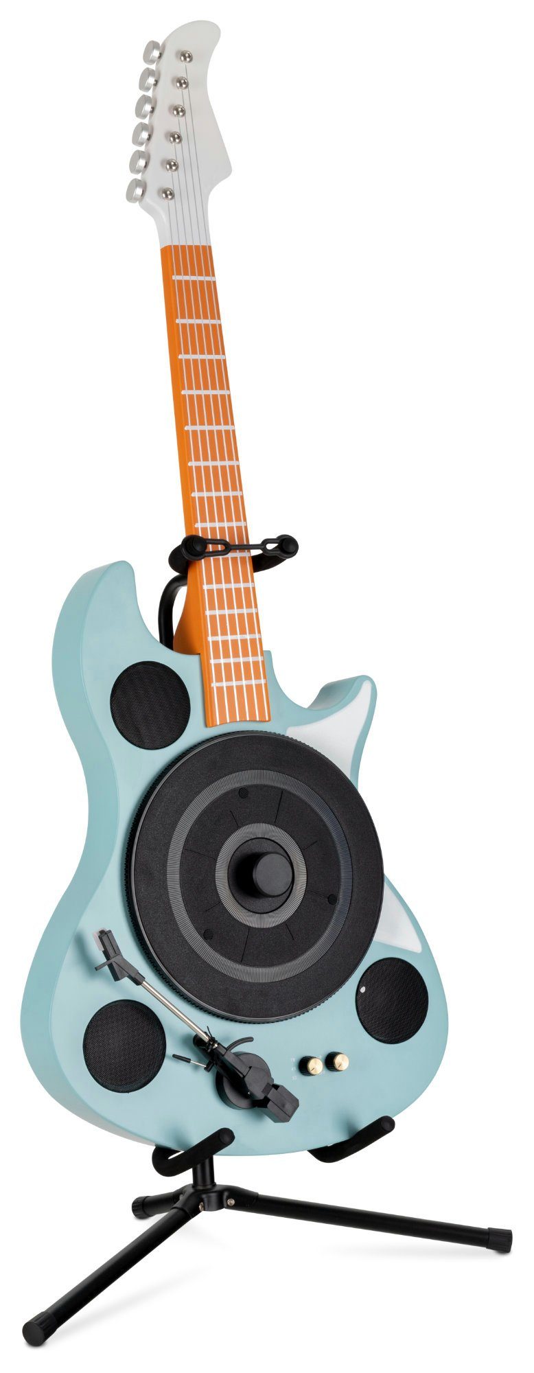 "Rory" E-Gitarrenfom 3 Schallplattenspieler Beatfoxx Plattenspieler GT-26 Ständer in mit Turntable (Riemenantrieb, Bluetooth, Geschwindigkeiten) Retro Vinyl inkl. Vertikal