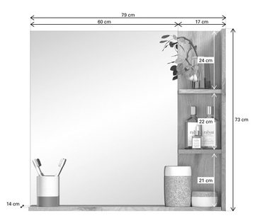 furnling Badspiegel Moskau, 79 x 74 x 14 cm, mit Ablagen in Eicheoptik, Badezimmer Spiegel