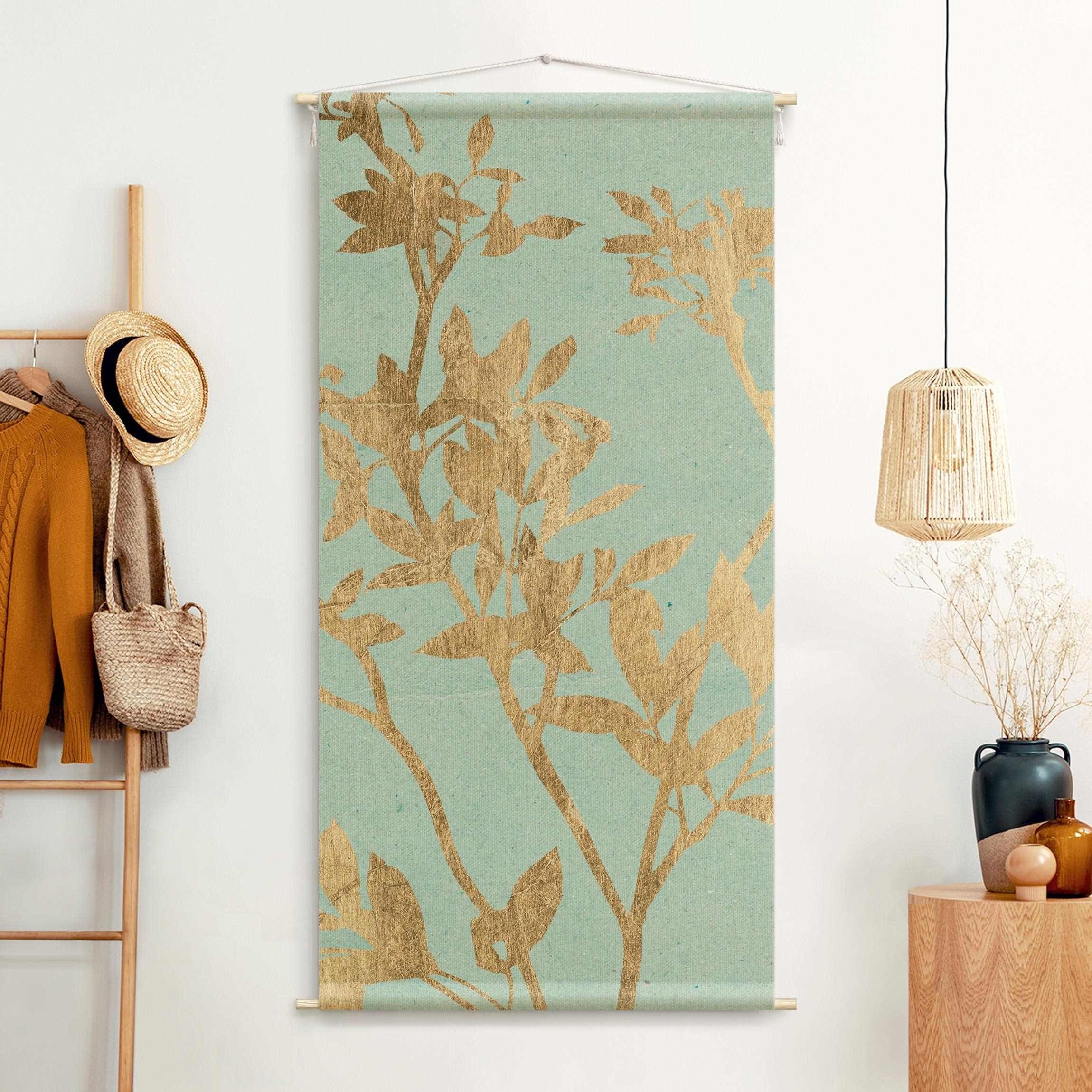 Bilderdepot24 Wandteppich modern Vintage Botanik türkis, rechteckig, Höhe: 2.6 mm, großes Wandbild aus Natur-Baumwolle Wandbehang Stoffbild Tuch Wollseil