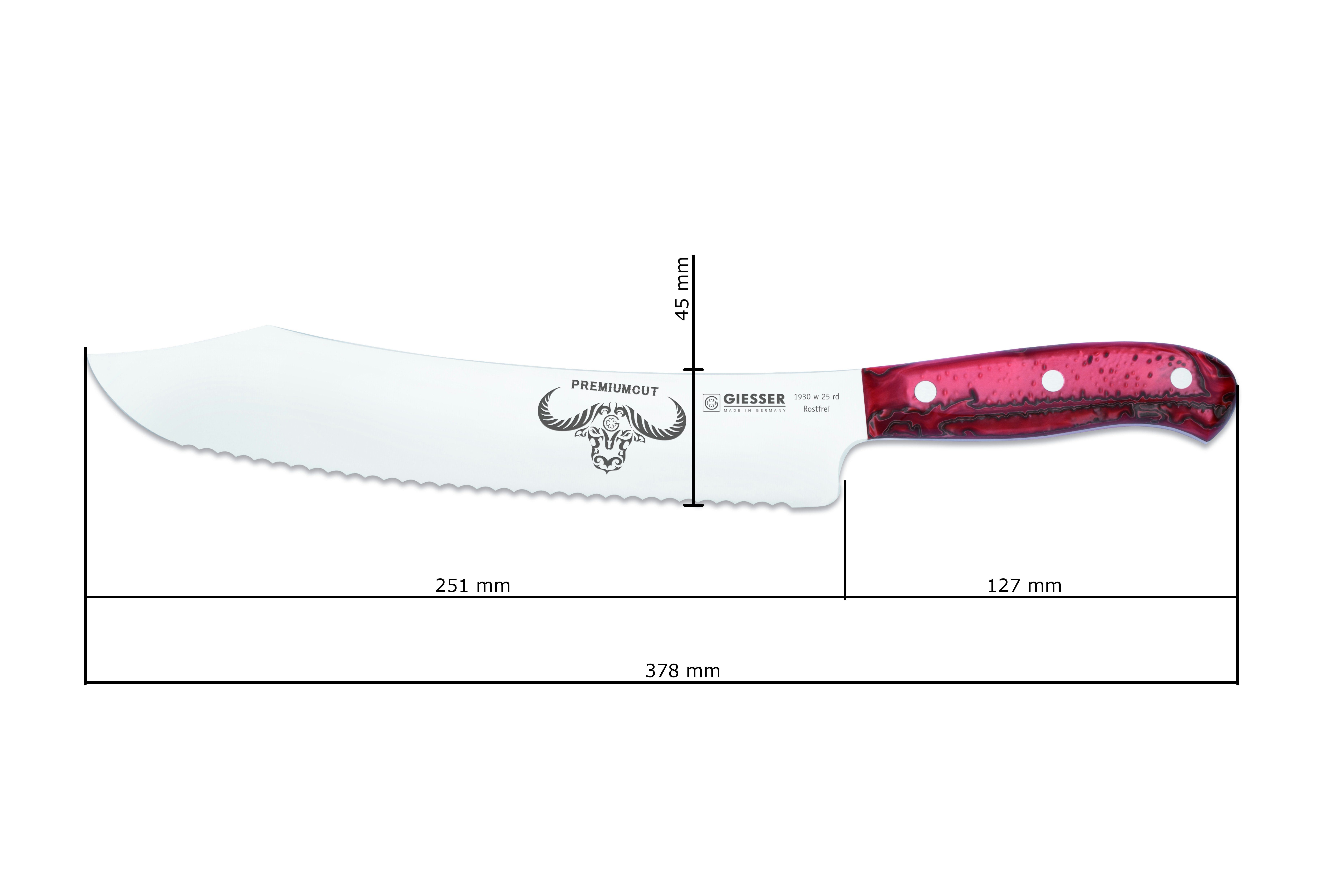 GIESSER Brotmesser Brotmesser BBQ-Messer Konditormesser Wellenschliff 6mm, Extrem Scharf, Made in Germany 1930 w 25