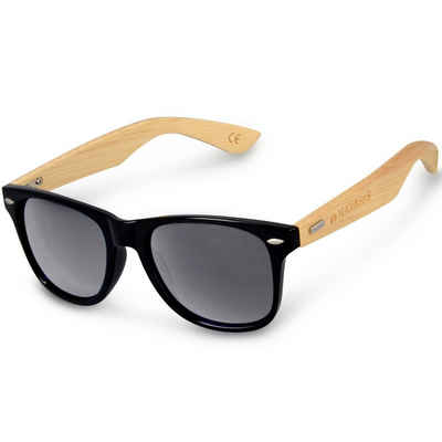 Navaris Sonnenbrille UV400 Unisex Damen und Herren Brille mit Bambus Bügeln - Holzbrille mit Etui