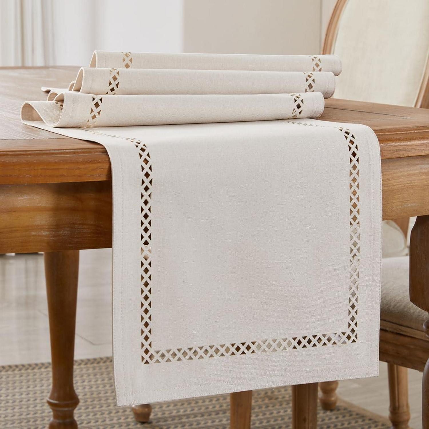 LuxusKollektion Tischläufer Tischläufer Modern Off-White 33x90cm (1-tlg)