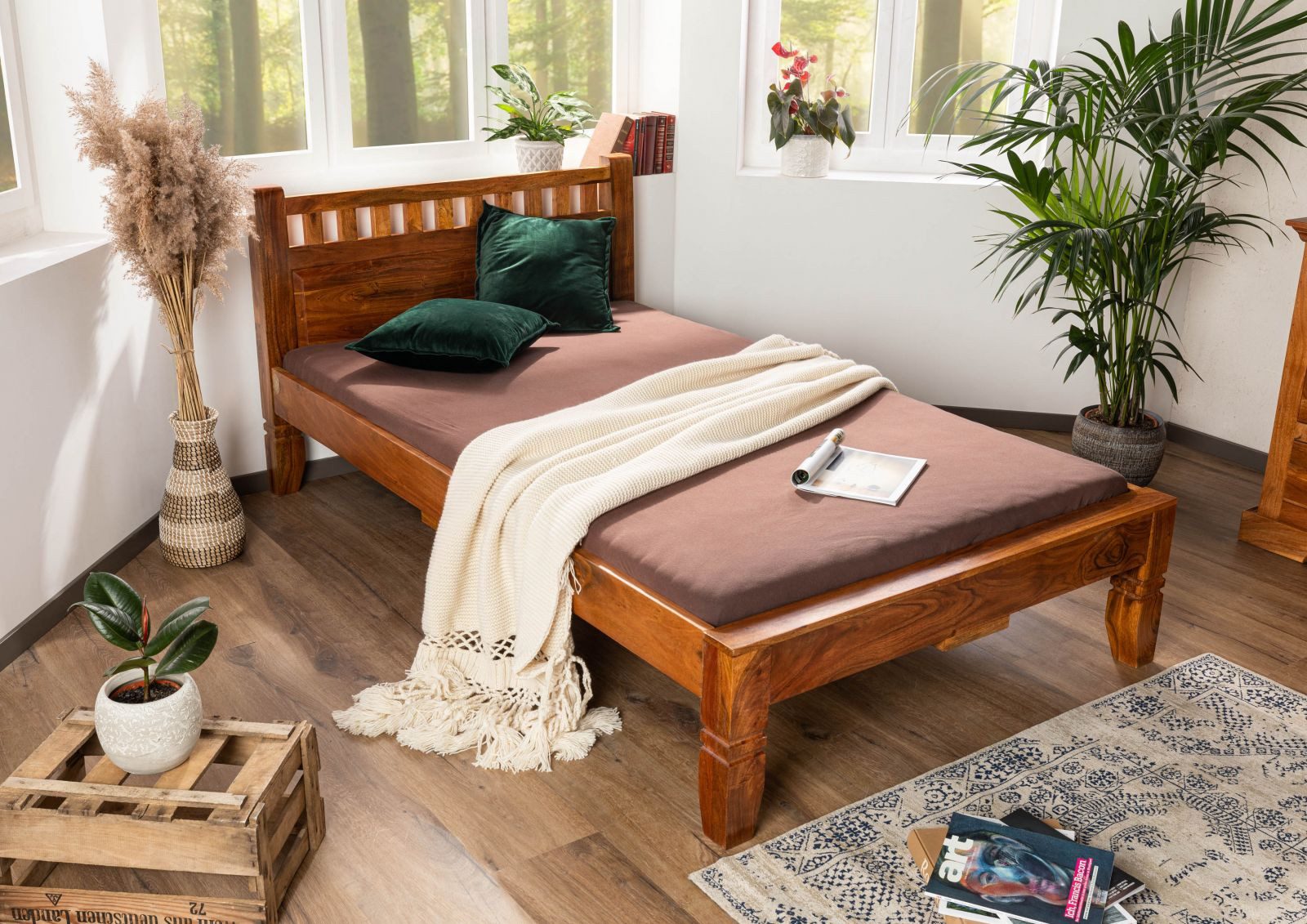 Massivmoebel24 Massivholzbett OXFORD (Bett Akazie 140x200x90 honig lackiert OXFORD #221), Bett Akazie 140x200x90 honig lackiert OXFORD #221