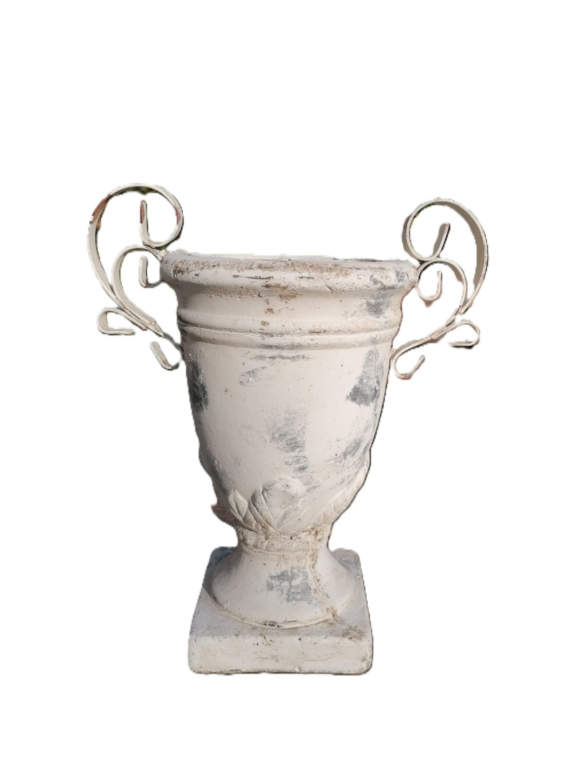 Exner GmbH Garten- & Wohnaccessoires Dekovase Vase Amphore Terracotta antik Patina weiß Eisen Griffe, vintage Deko shabby chic