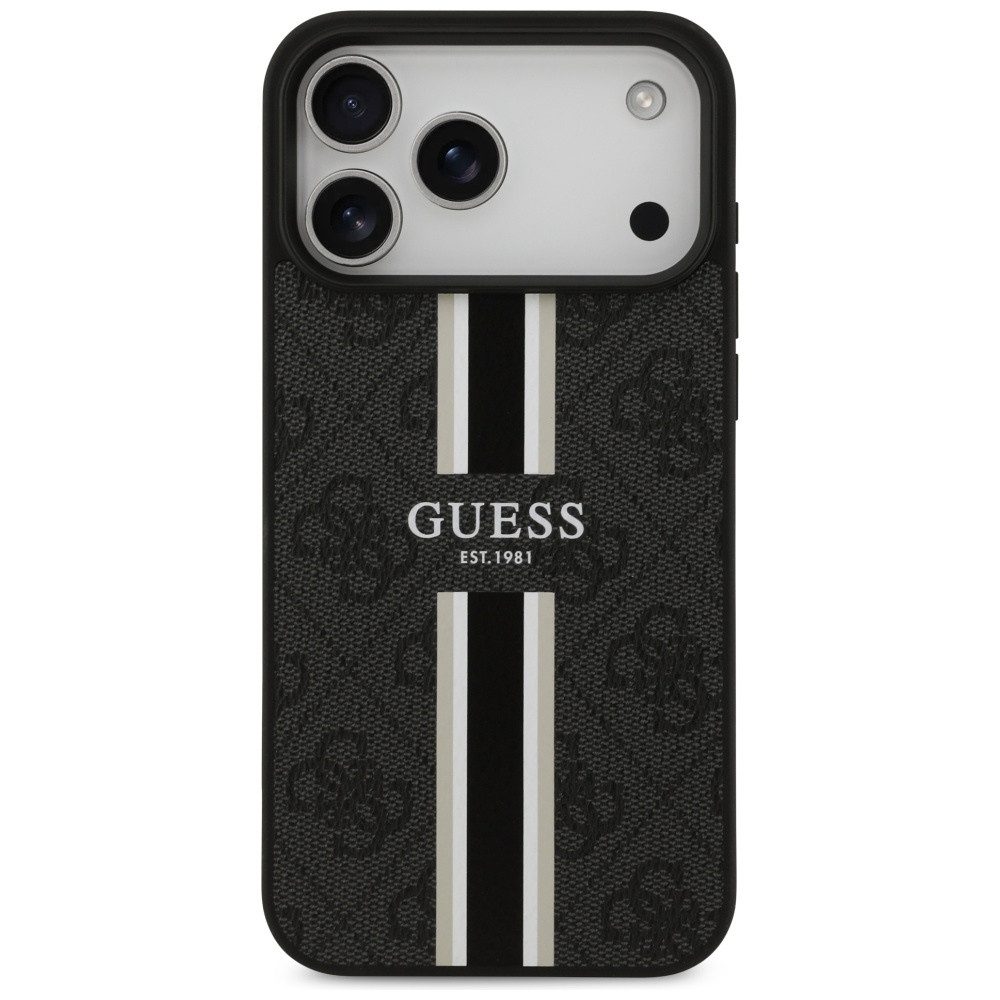Guess Handyhülle Case iPhone 17 Pro Max MagSafe Kunstleder grau Logo Streifen 6,9 Zoll, Kantenschutz – Bild 3 von 5