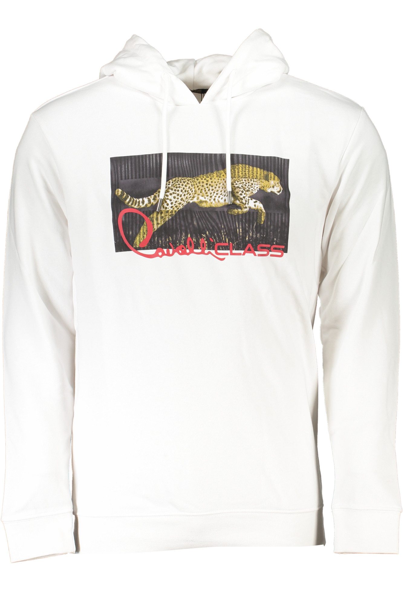 Cavalli Class Sweatshirt Weißes Herren-Kapuzen-Sweatshirt mit Druck –