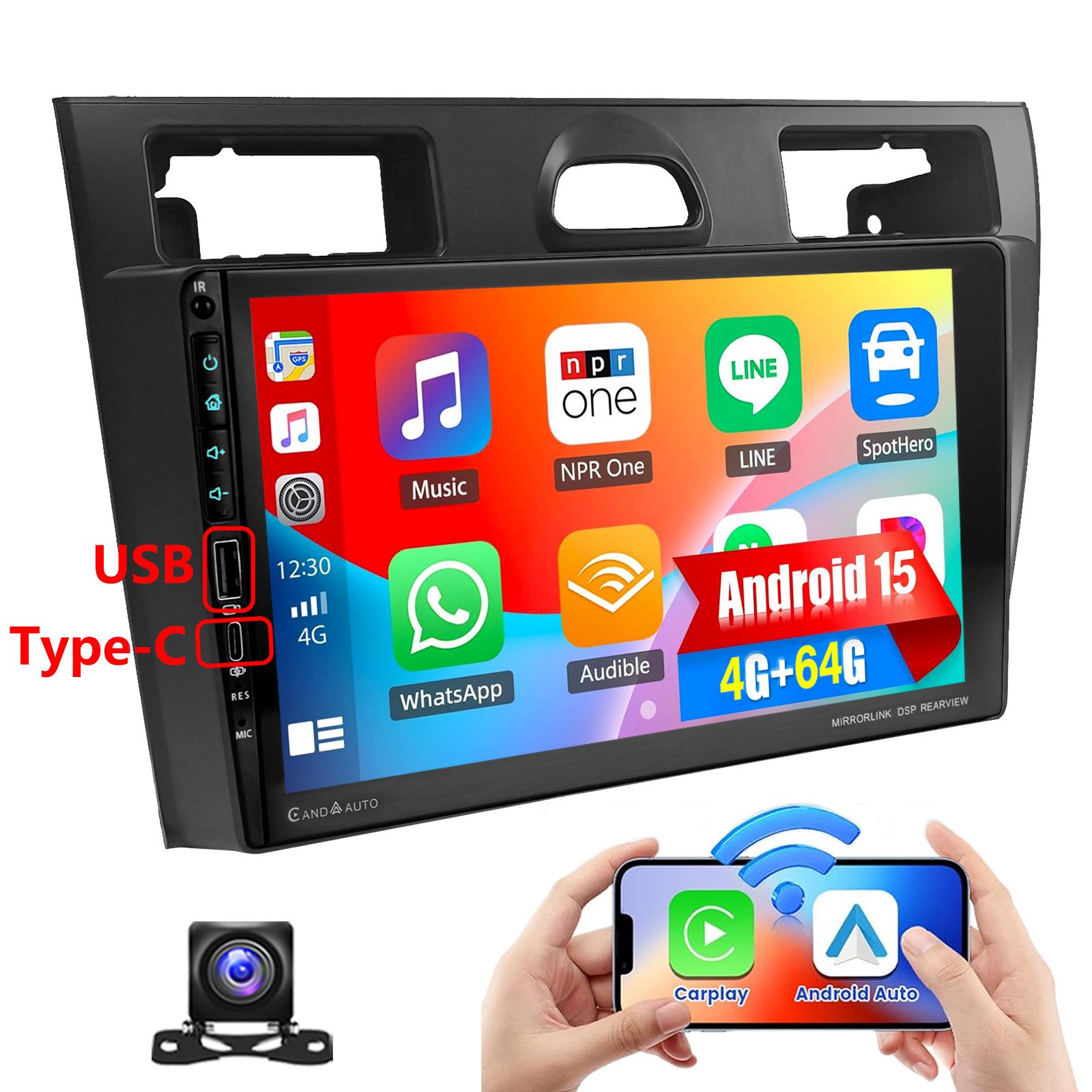 ESSGOO Für Ford Fiesta MK5 VI 2002-08 Android 15 Carplay WiFi Mit USB Type-C Autoradio (RDS, 4+64GB(optional), Digitalradio (DAB), FM, AM, Carplay Android Auto Bluetooth EQ USB GPS Navi WIFI IPS Touchscreen)