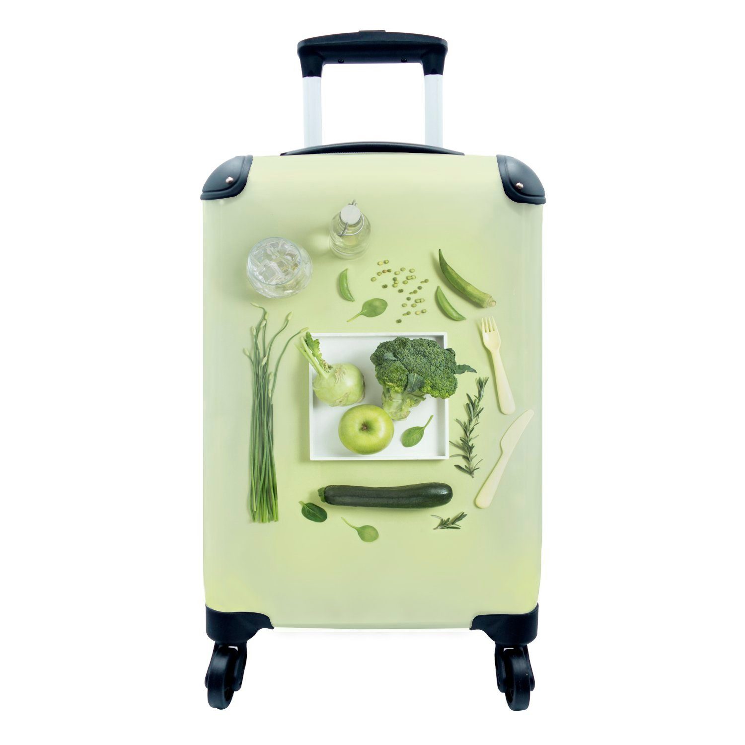 MuchoWow Handgepäckkoffer Obst und Gemüse in einem grünen Farbton, 4 Rollen, Reisetasche mit rollen, Handgepäck für Ferien, Trolley, Reisekoffer