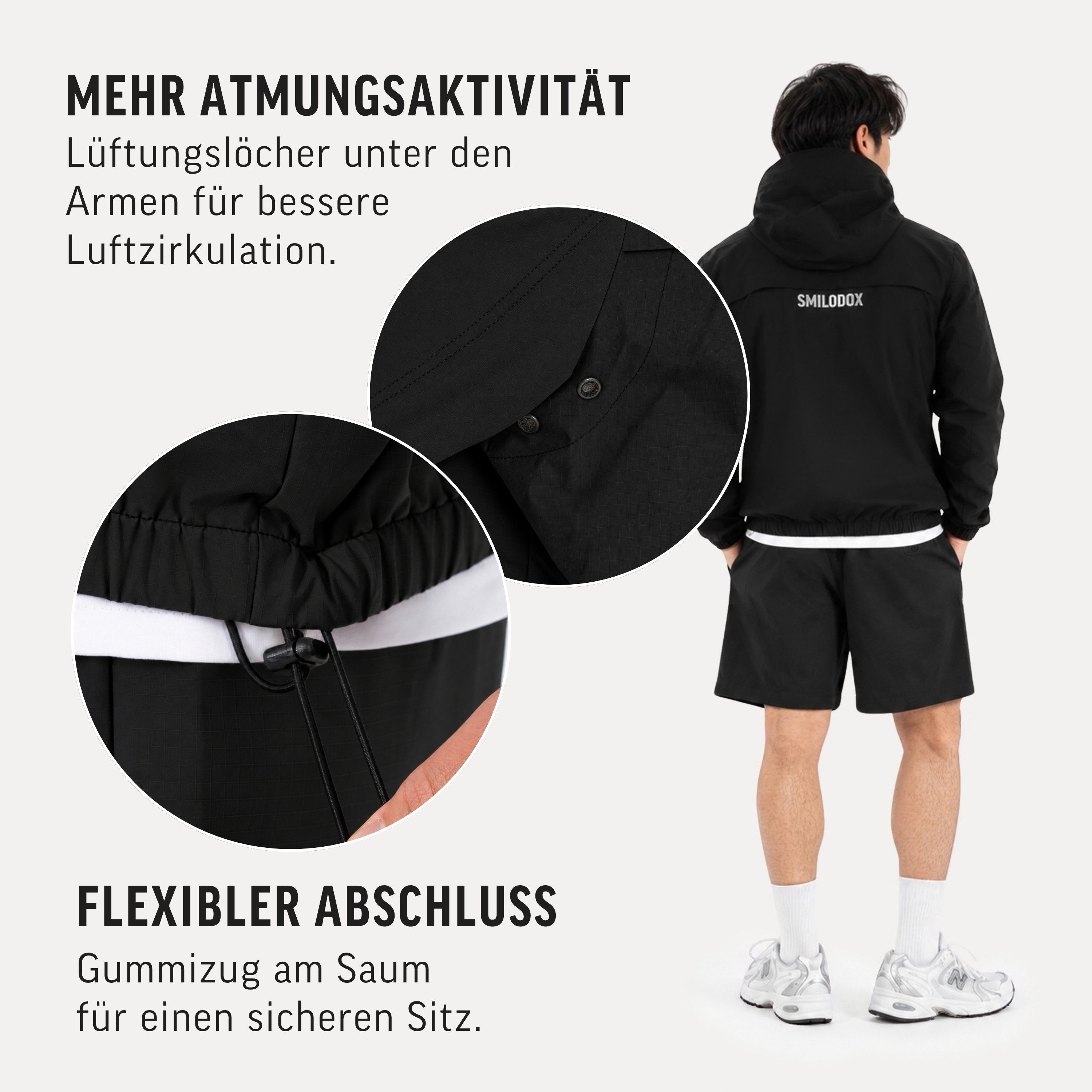 Smilodox Outdoorjacke Lorenzo Windbreaker, Wasserabweisende Übergangsjacke mit Kapuze elastisch, Kapuze, Belüftungsöffnungen, verstellbarer Saum – Bild 5 von 5