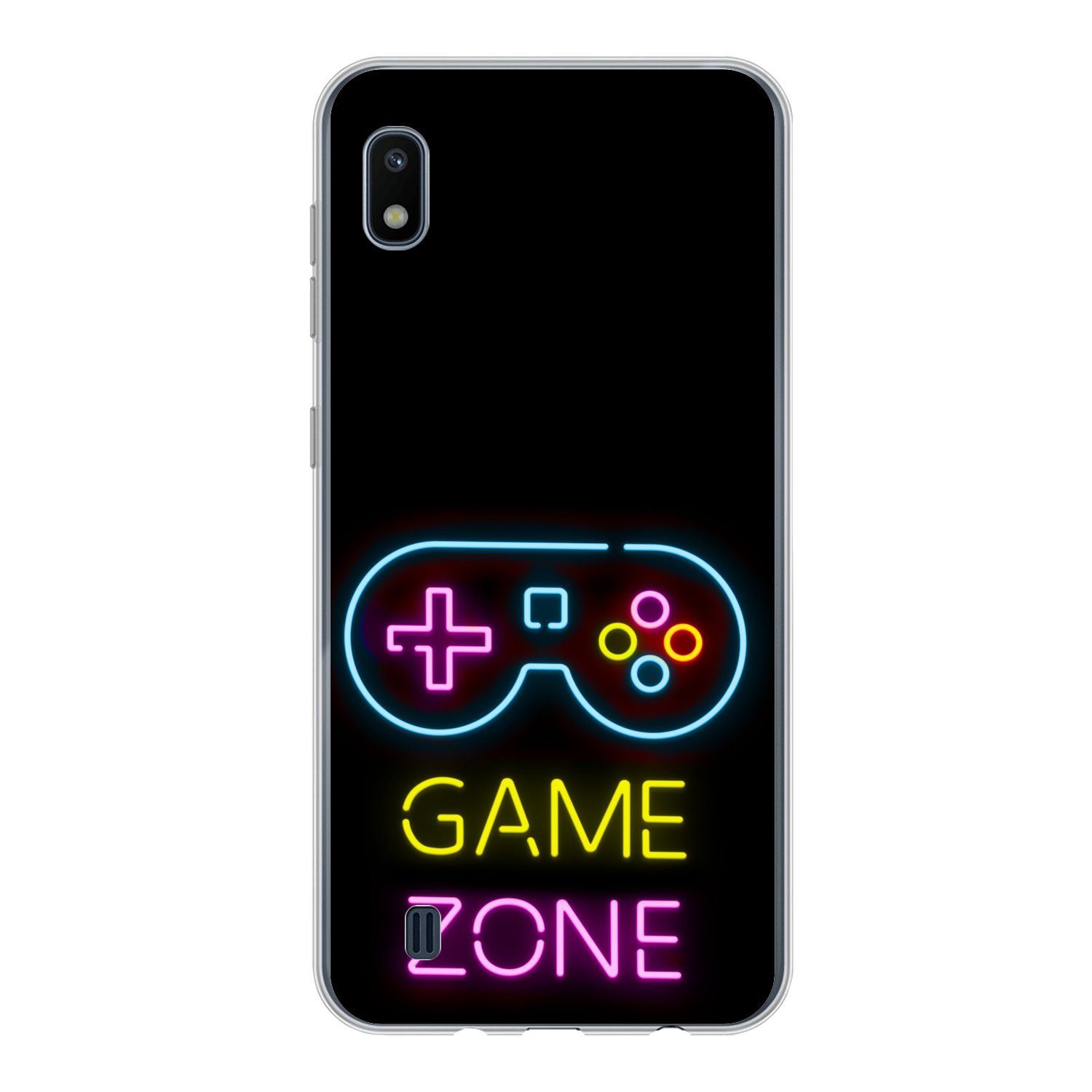 MuchoWow Handyhülle für Samsung Galaxy A10 Controller - Spiel - Neon - Schwarz - Zitate -, Smartphone-Bumper, Print, Handy Schutzhülle Dünn