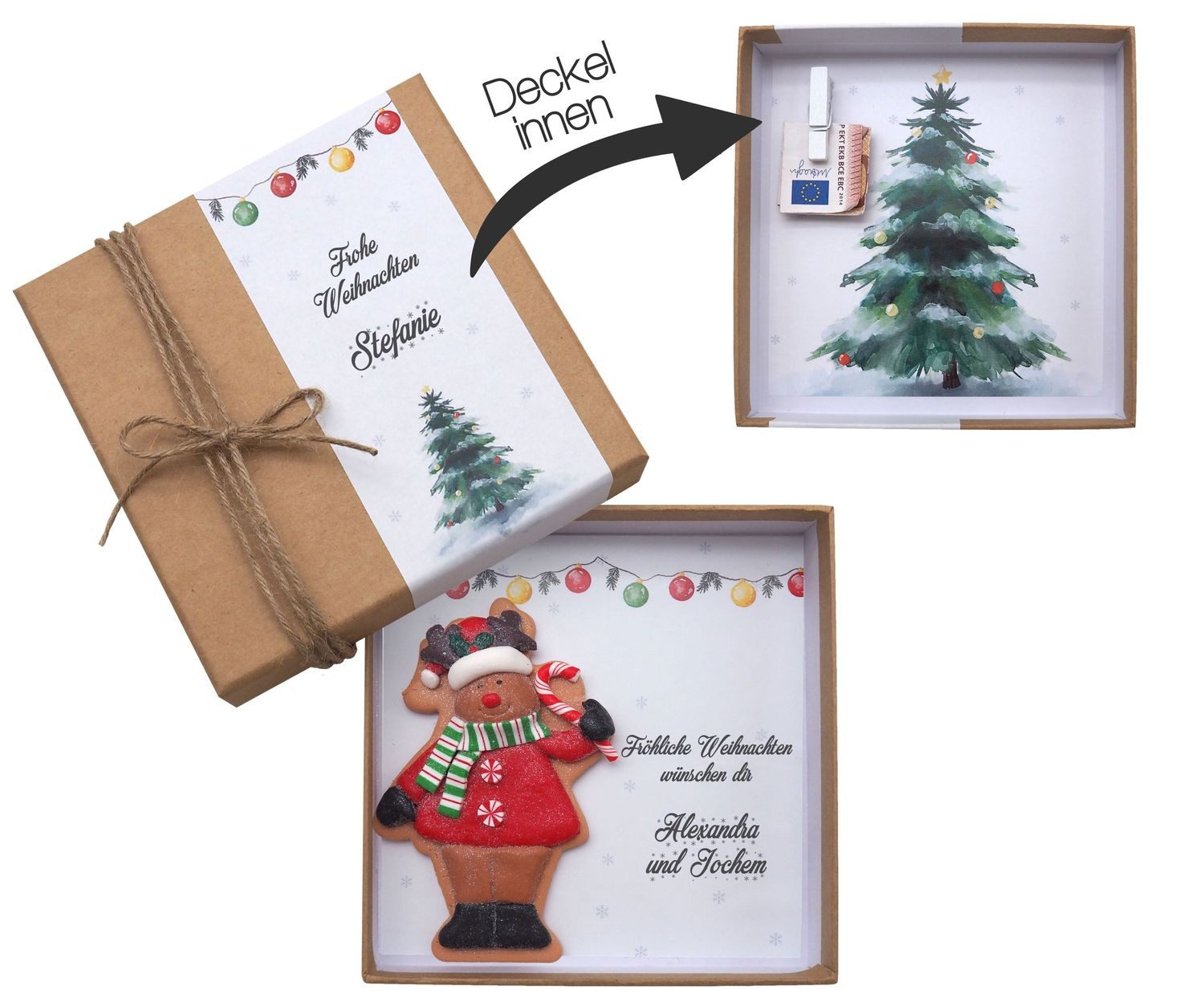 Thumbnail - ZauberDeko Geschenkbox Geldgeschenk Verpacken Kraft Weihnacht Elch Weihnachtsmann Schneemann