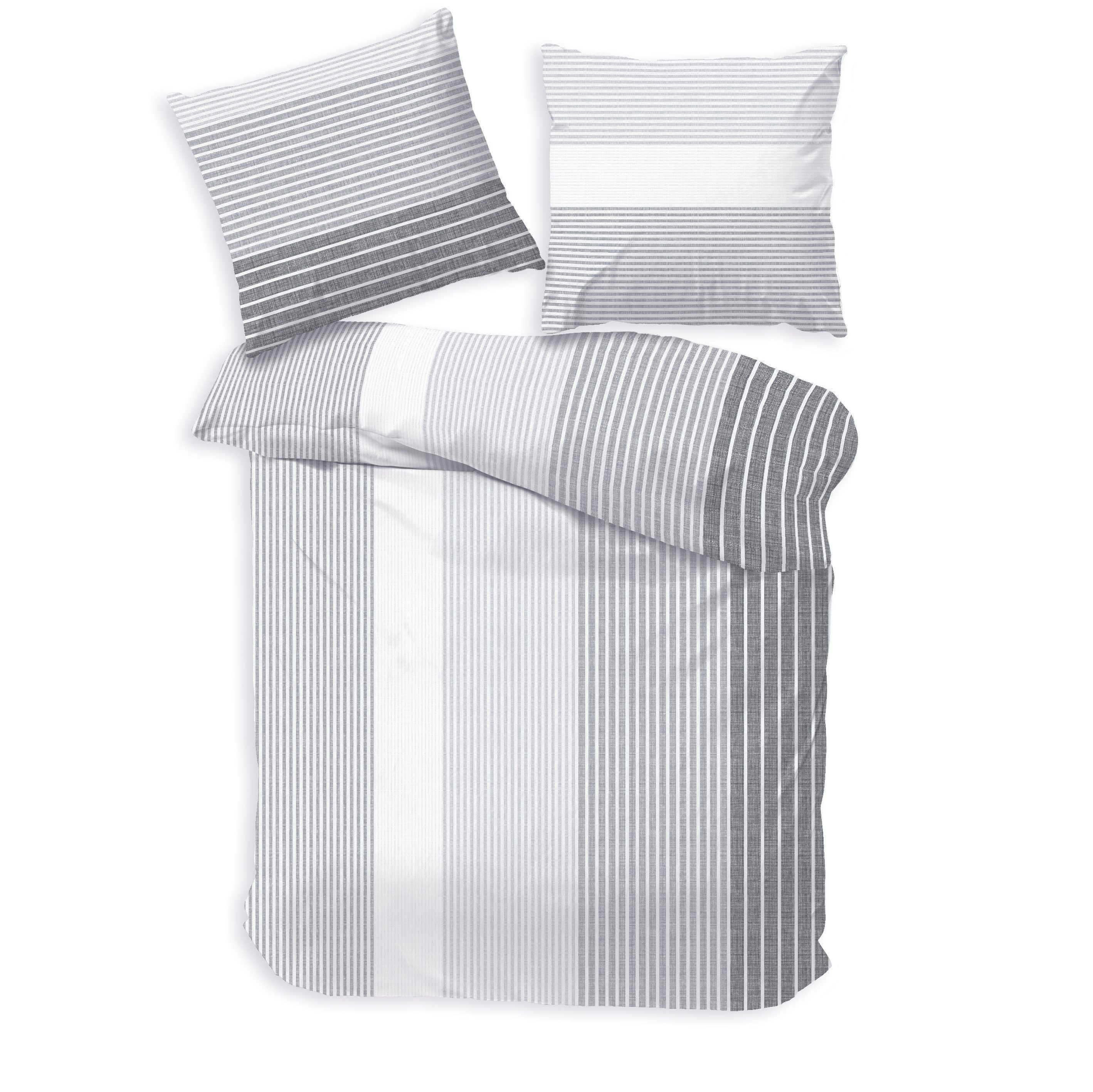 Träumschön Bettwäsche Premium Set aus Baumwolle 135x200 oder 155x220 cm, Gestreift grau, Renforcé, 2 teilig, mit Reißverschluss, 100% Baumwolle, luftig leichte Sommerbettwäsche
