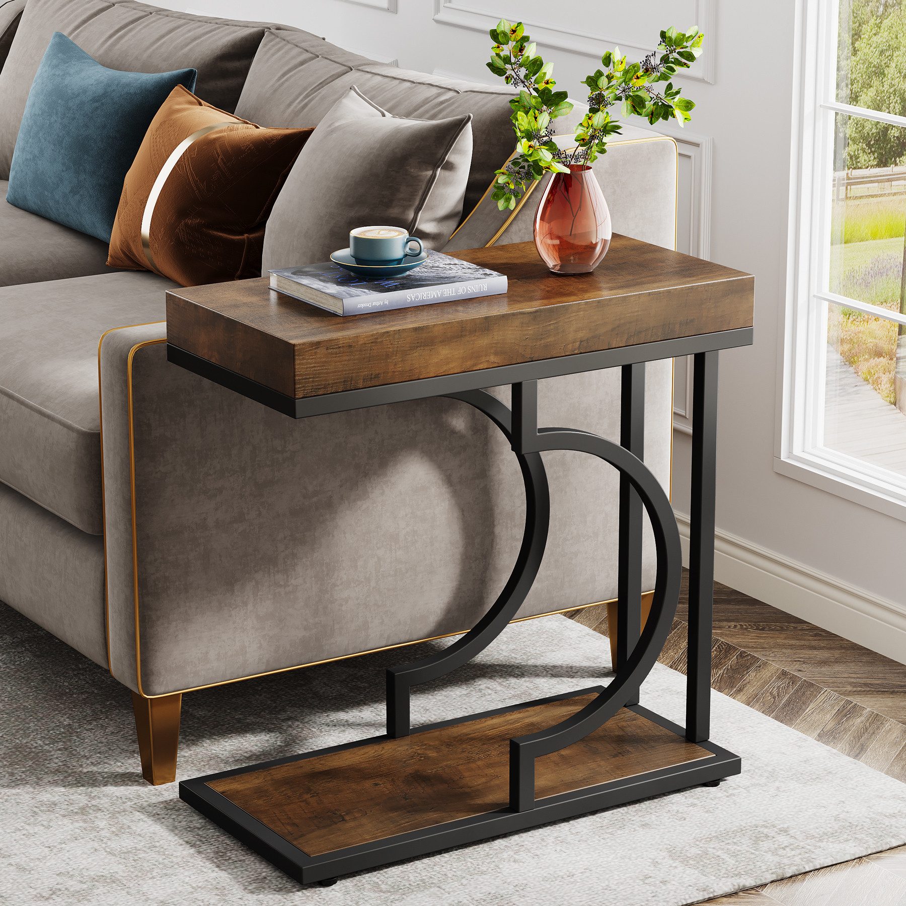 Tribesigns Beistelltisch Kleiner Sofatisch, C-förmiger Couchtisch, Moderner Nachttisch für Sofa, Dielentisch