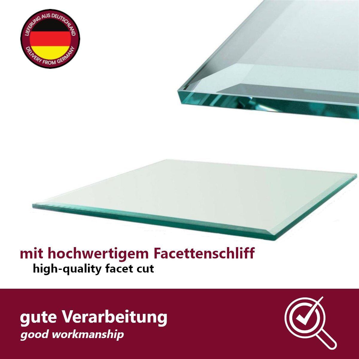 cm mit Glasplatte HOOZ Facettenschliff rechteckig Klarglas, Tischplatte - 90x60x0,6