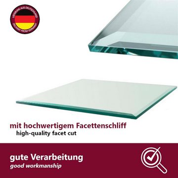 HOOZ Tischplatte aus Glas 70 x 70 x 0,6 cm oder als Funkenschutzplatte für den Kamin (Klarglas, 1 St., ESG-Sicherheitsglas), mit hochwertigem Facettenschliff