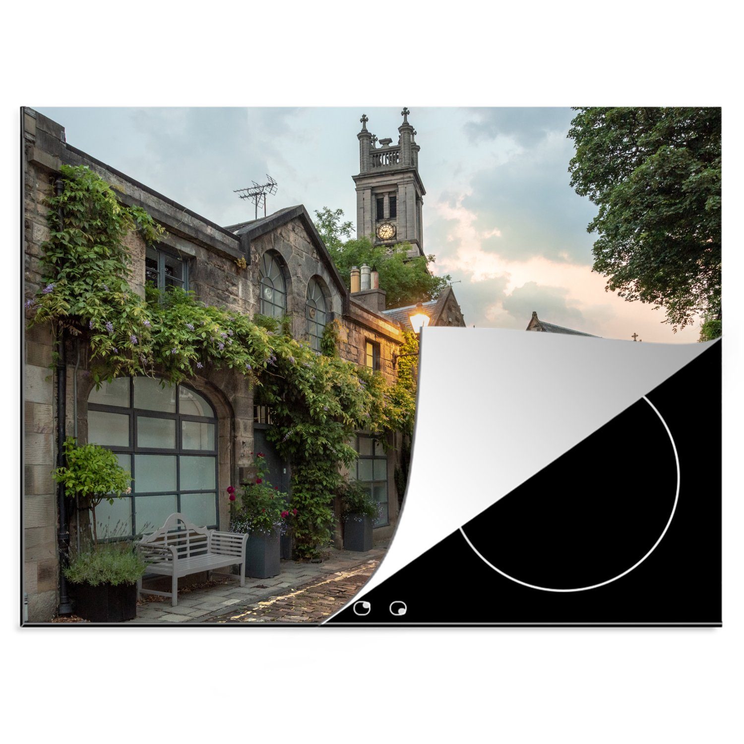 cm, - - Haus tlg), Edinburgh, Straße 70x52 Arbeitsfläche nutzbar, Pflanzen Vinyl, MuchoWow Mobile Herdblende-/Abdeckplatte - Ceranfeldabdeckung (1