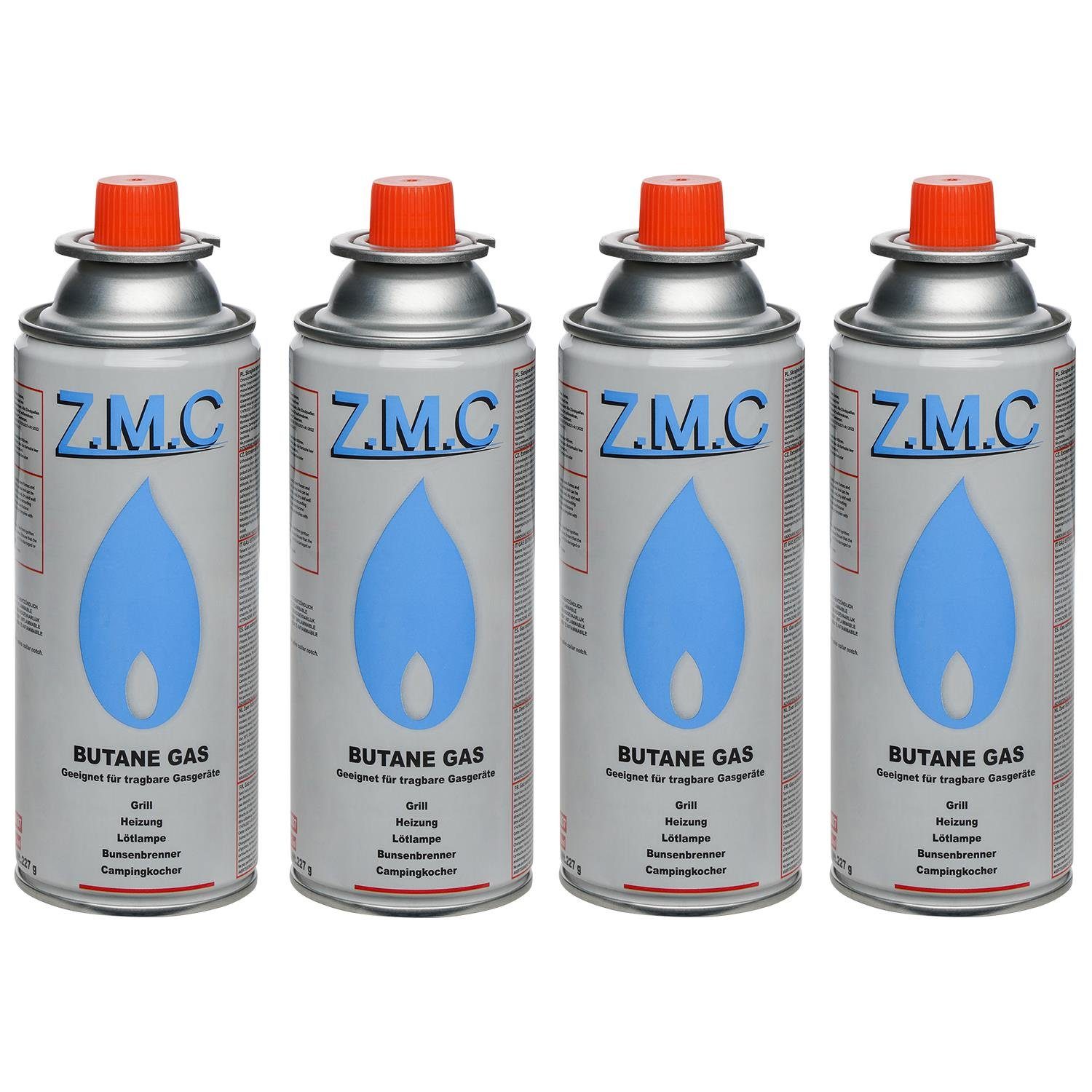 ZMC Gaskartusche Butan Gas Kartusche 227g Butangas Gaskartusche Silber, Zubehör für Gaskocher Campingkocher Brenner Gasheizung Gasbrenner, 4 St., MSF-1a Gaskartuschen Campinggas Bunsenbrenner Campingkocher