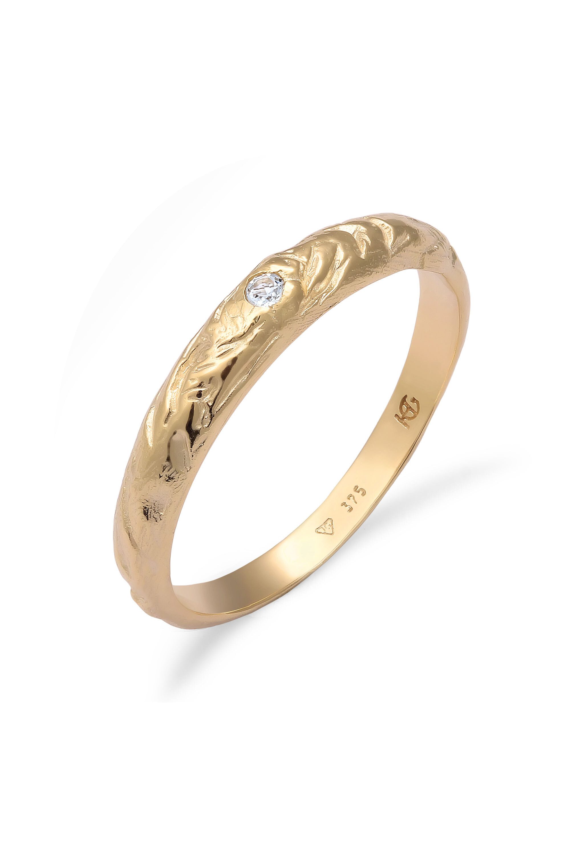 HAZE & GLORY Silberring Topas Weiß 375 Gelbgold