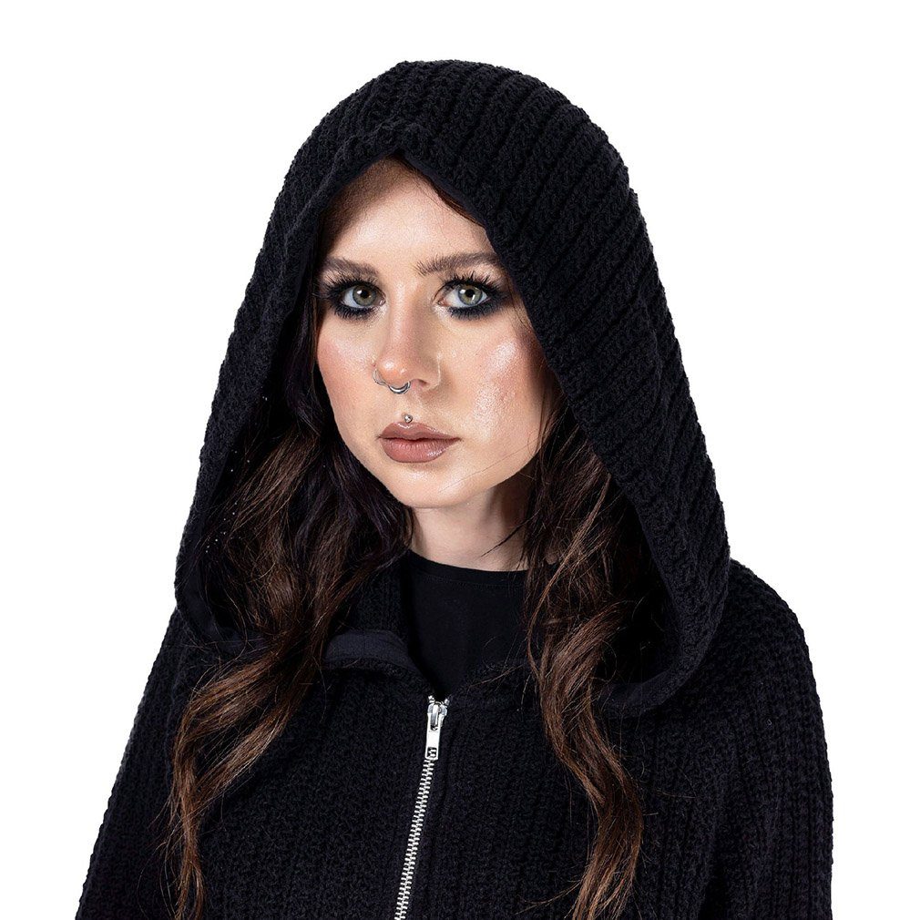 Poizen Industries Strickjacke Esther Cardigan Schwarz Grunge Zipfelkapuze