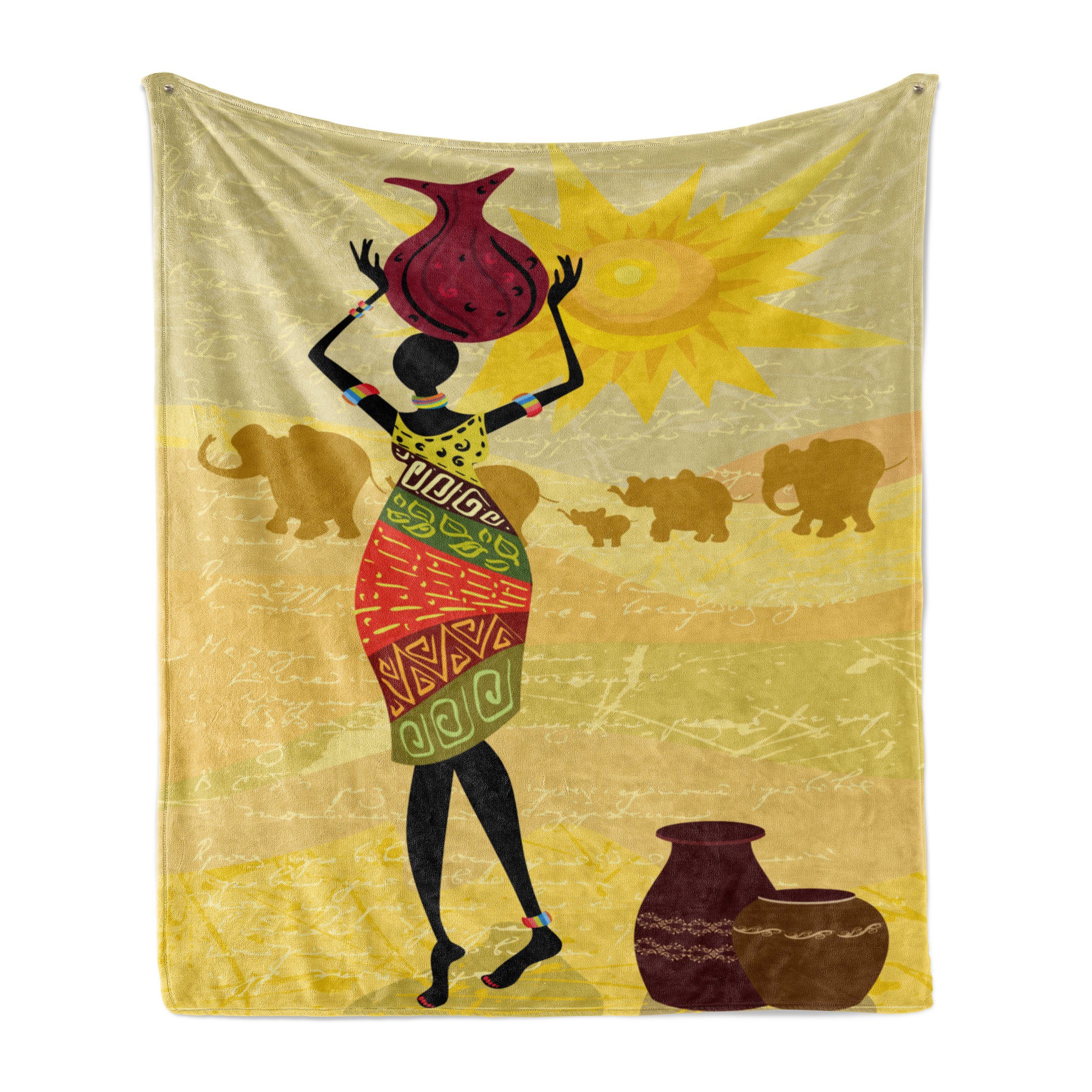 Wohndecke Gemütlicher Plüsch für den Innen- und Außenbereich, Abakuhaus, afrikanische Frau Elephants Sun Art