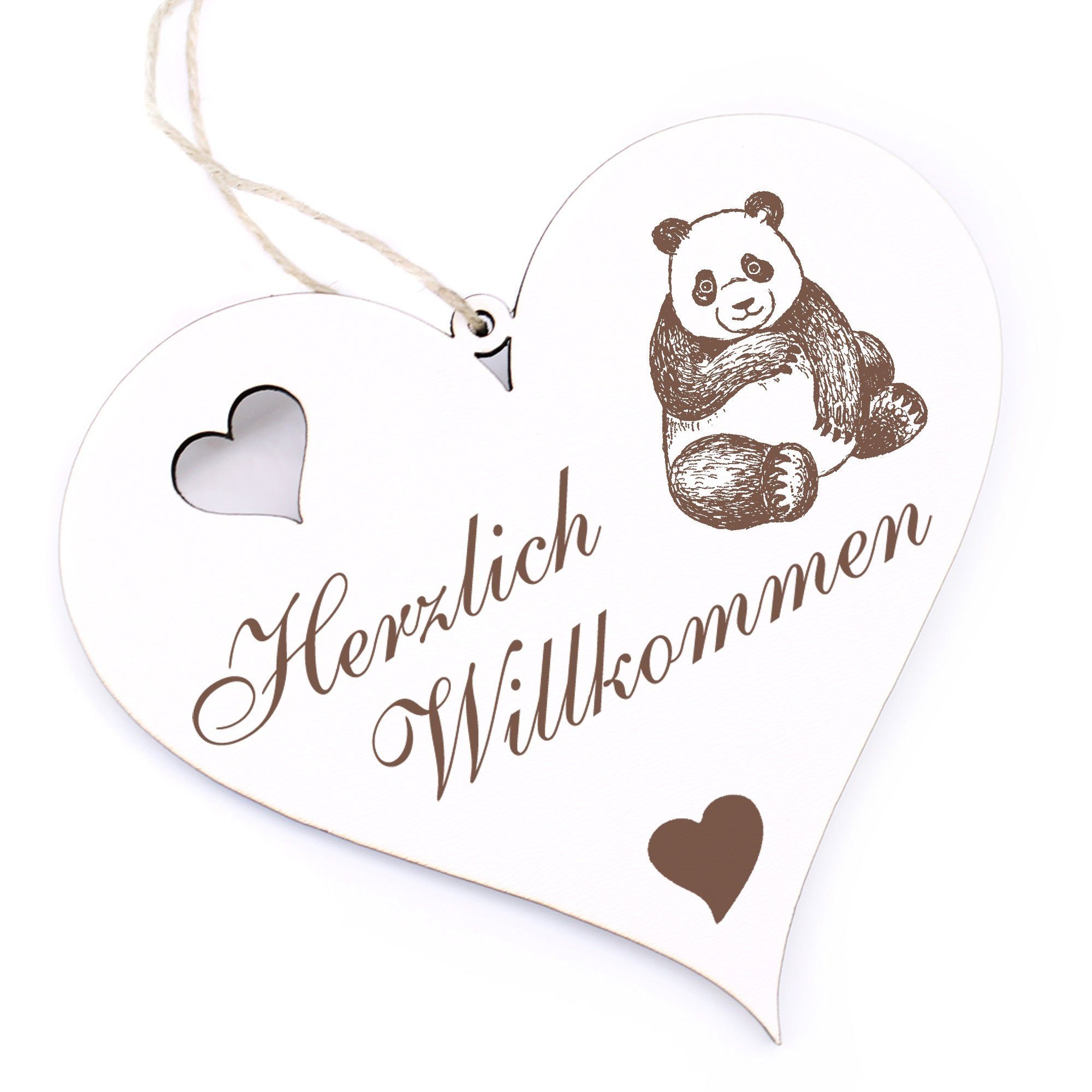 Dekolando Hängedekoration Herzlich Willkommen - Panda Bär - 13x12cm Türschild 13 x 12 cm