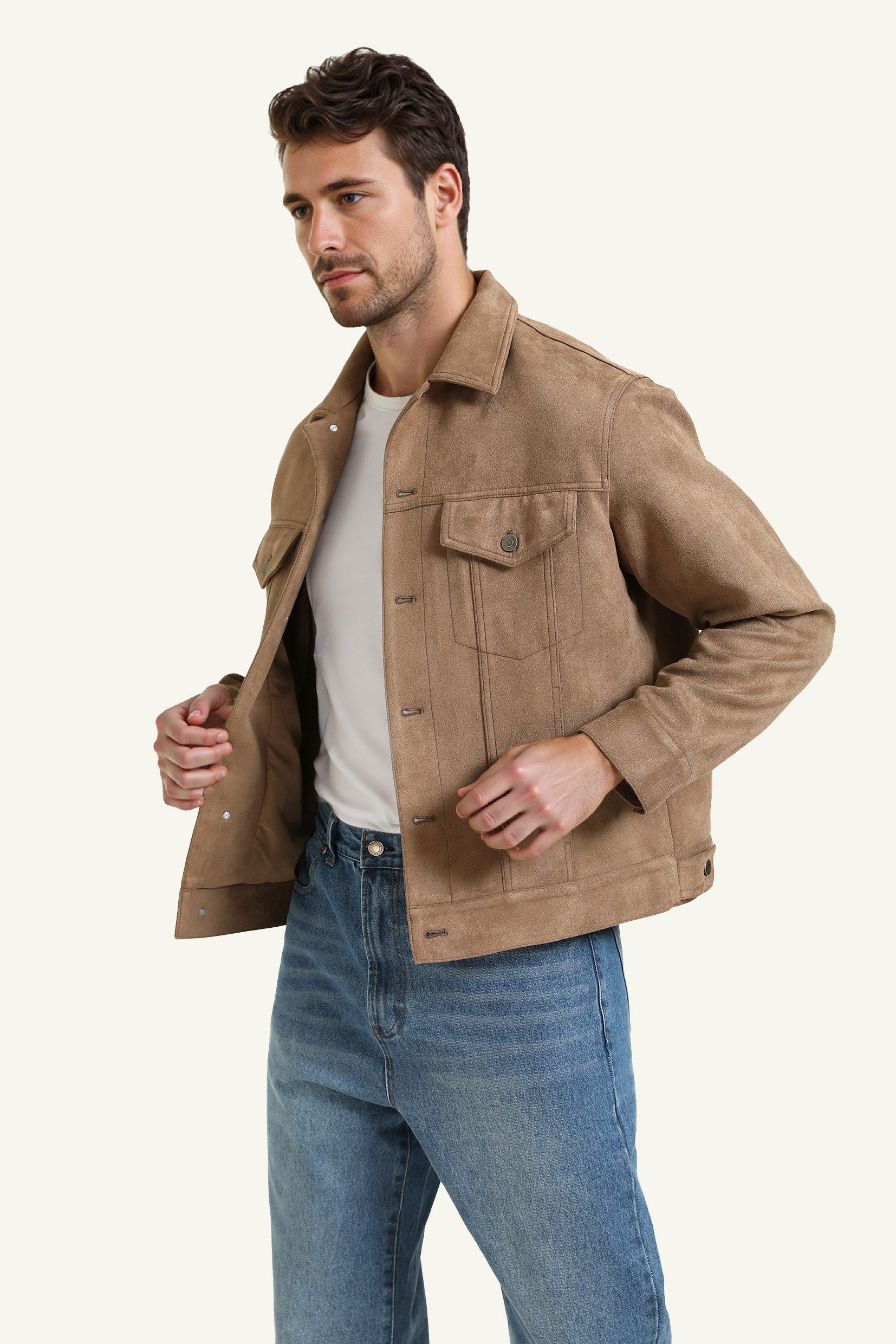 FS Collection Lederimitatjacke Herren Kunstlederjacke in Tannin mit Knopfle günstig online kaufen