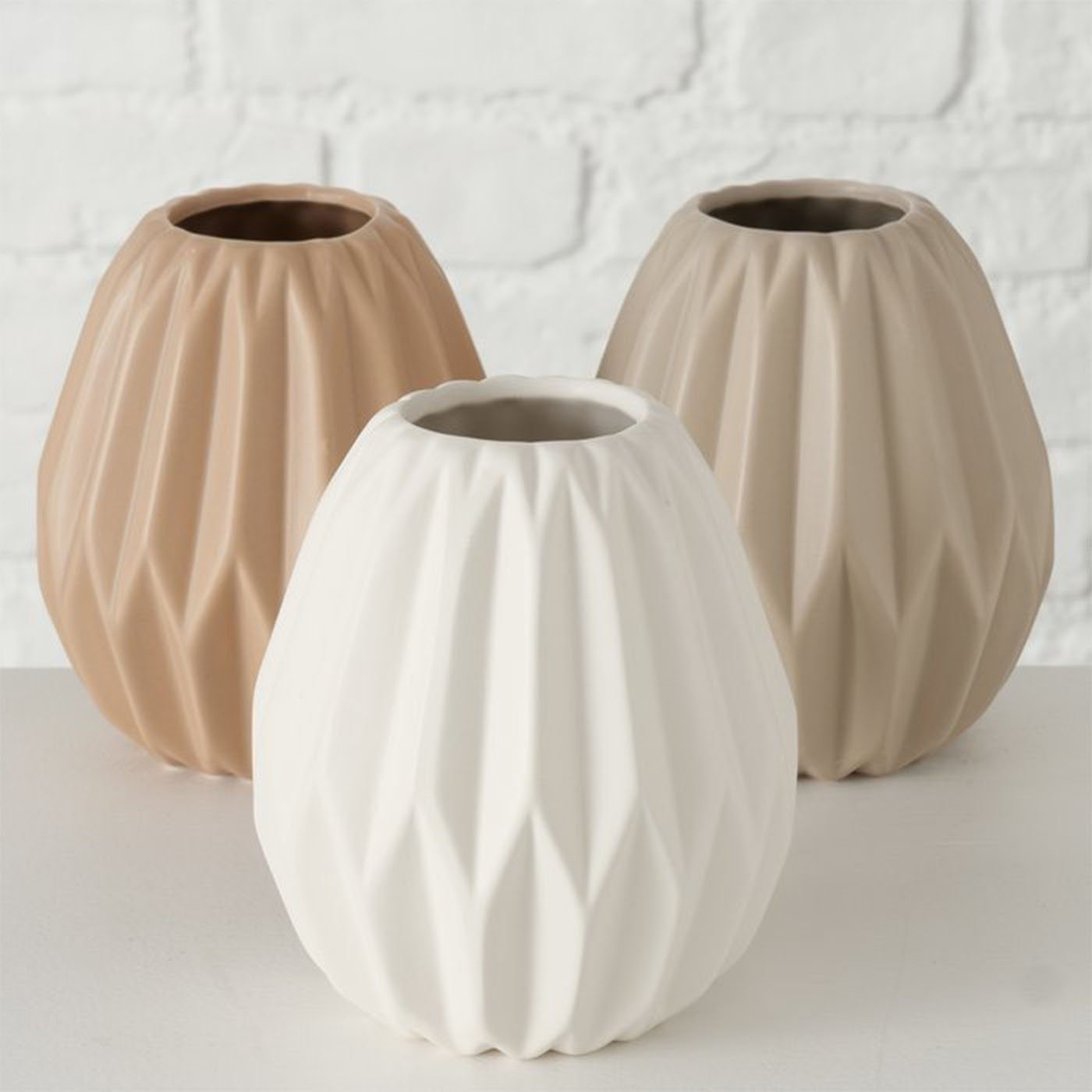 Vase aus Gemometrisches 3er Keramik Design Deko BOLTZE Set Matt Beige&Weiß Tischvase