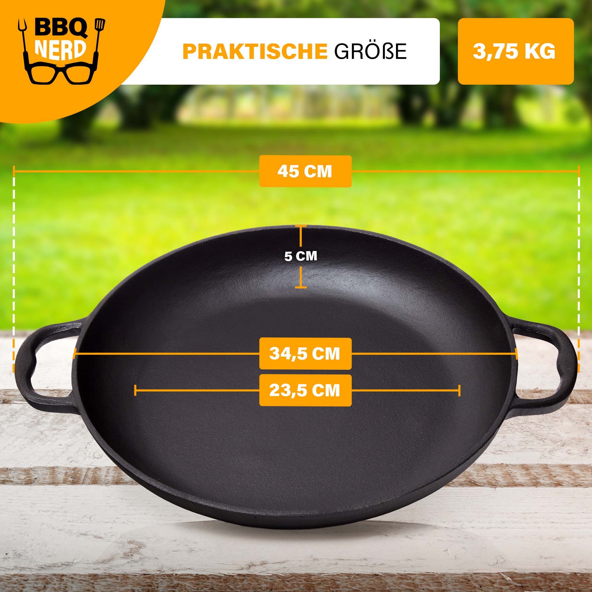 BBQ Nerd Paellapfanne Gusseisen Paellapfanne Ø36cm 6 Personen 