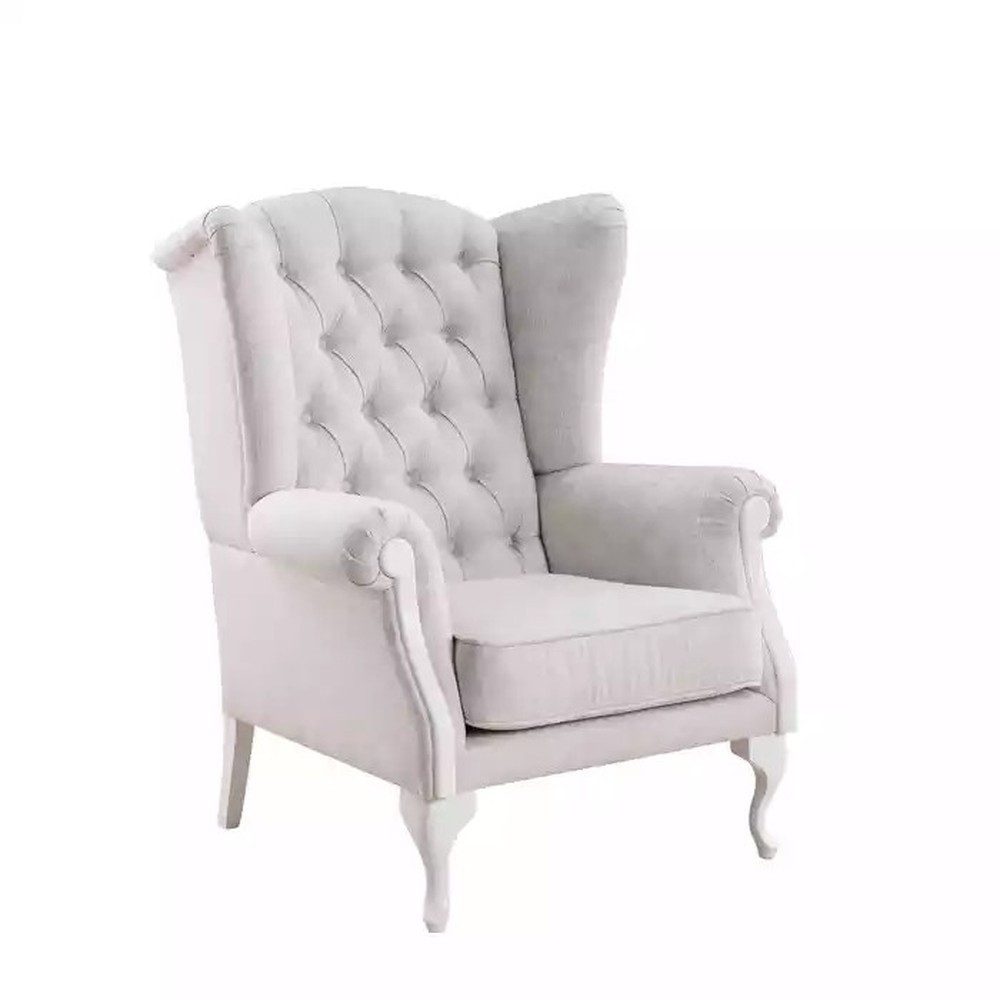 JVmoebel Chesterfield-Sessel Weißer Chesterfield Sessel aus Textil mit Polyätherschaum-Polsterung (Packung, 1-St., Sessel), Made in Europa