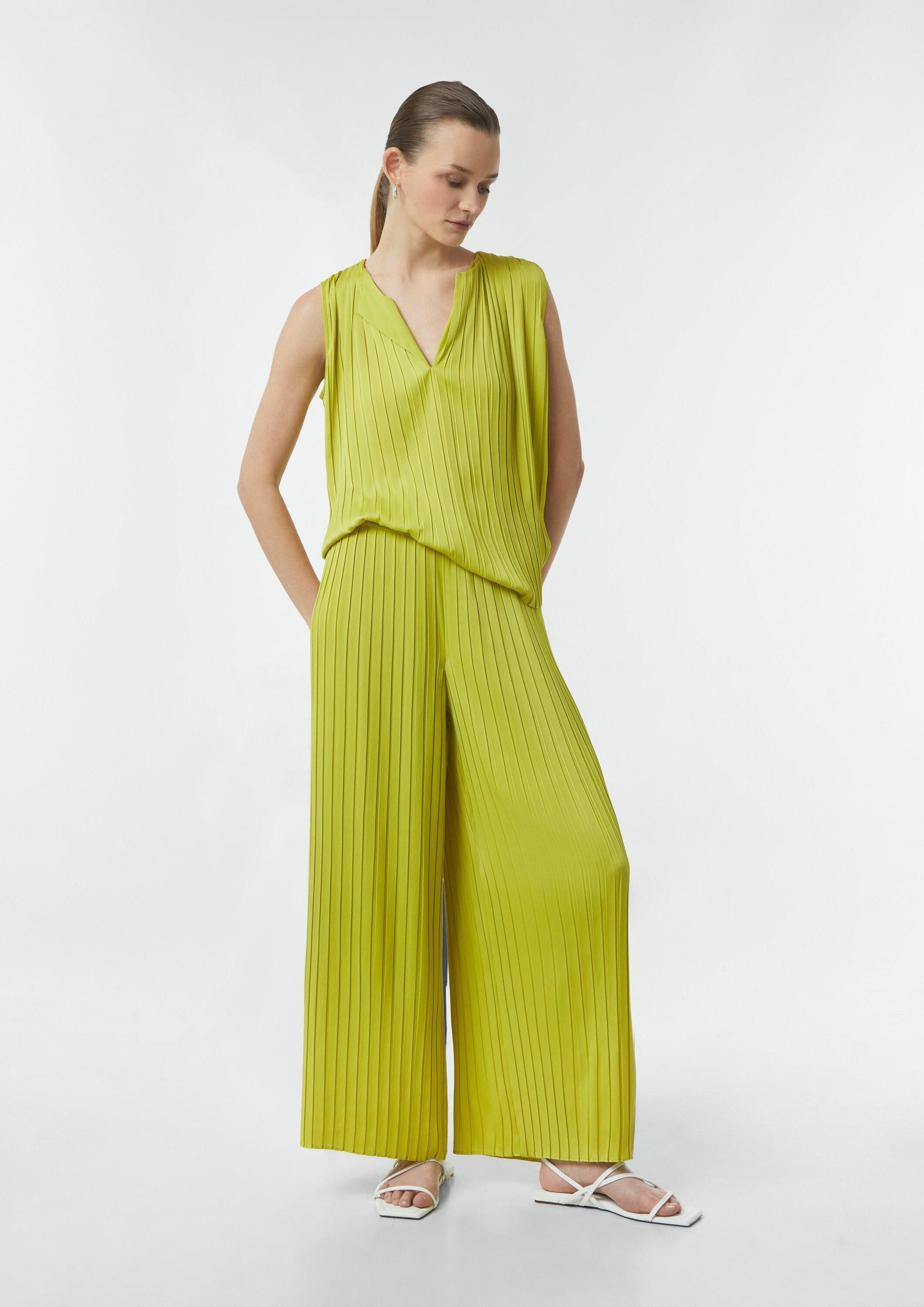 comma Chinos Hose Plissierte Wide-Leg-Hose aus Satin