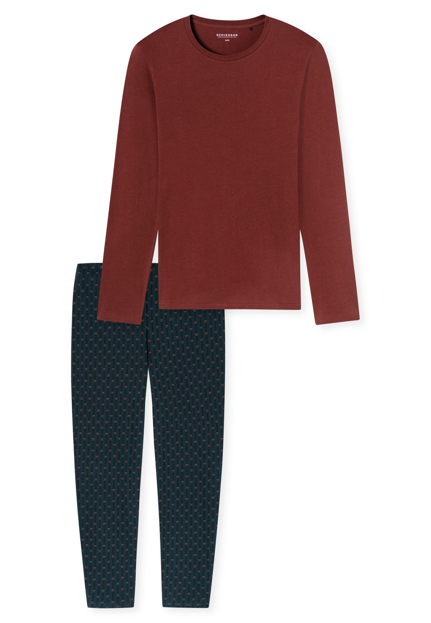 Schiesser Schlafanzug Casual Essentials (2 tlg) mit unifarbenem Langarmshir günstig online kaufen