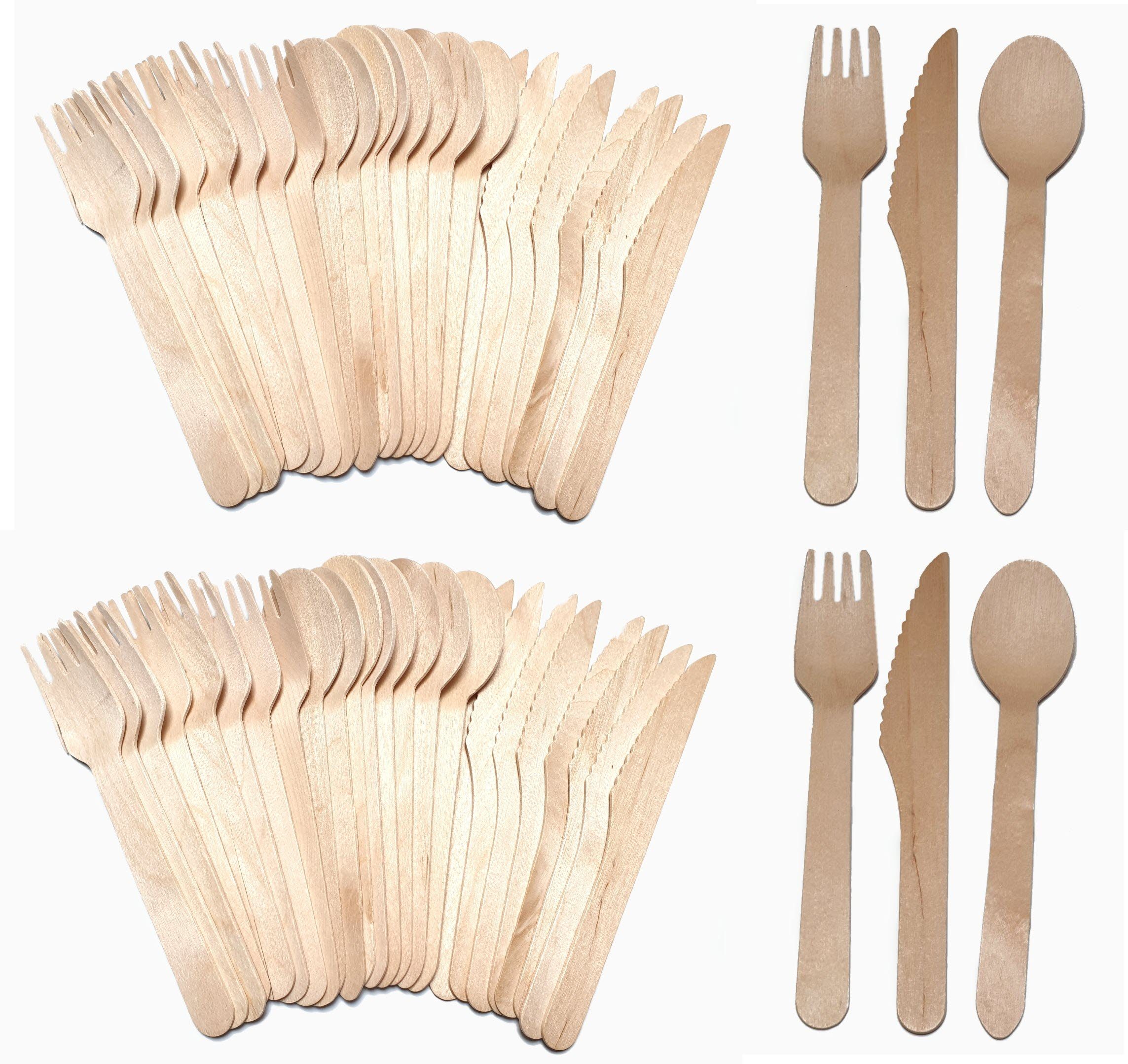 Spectrum Einwegbesteck-Set 4er Set Besteckset Holz Holzbesteck a 24 tlg. gleich 96 Teile (96-tlg)