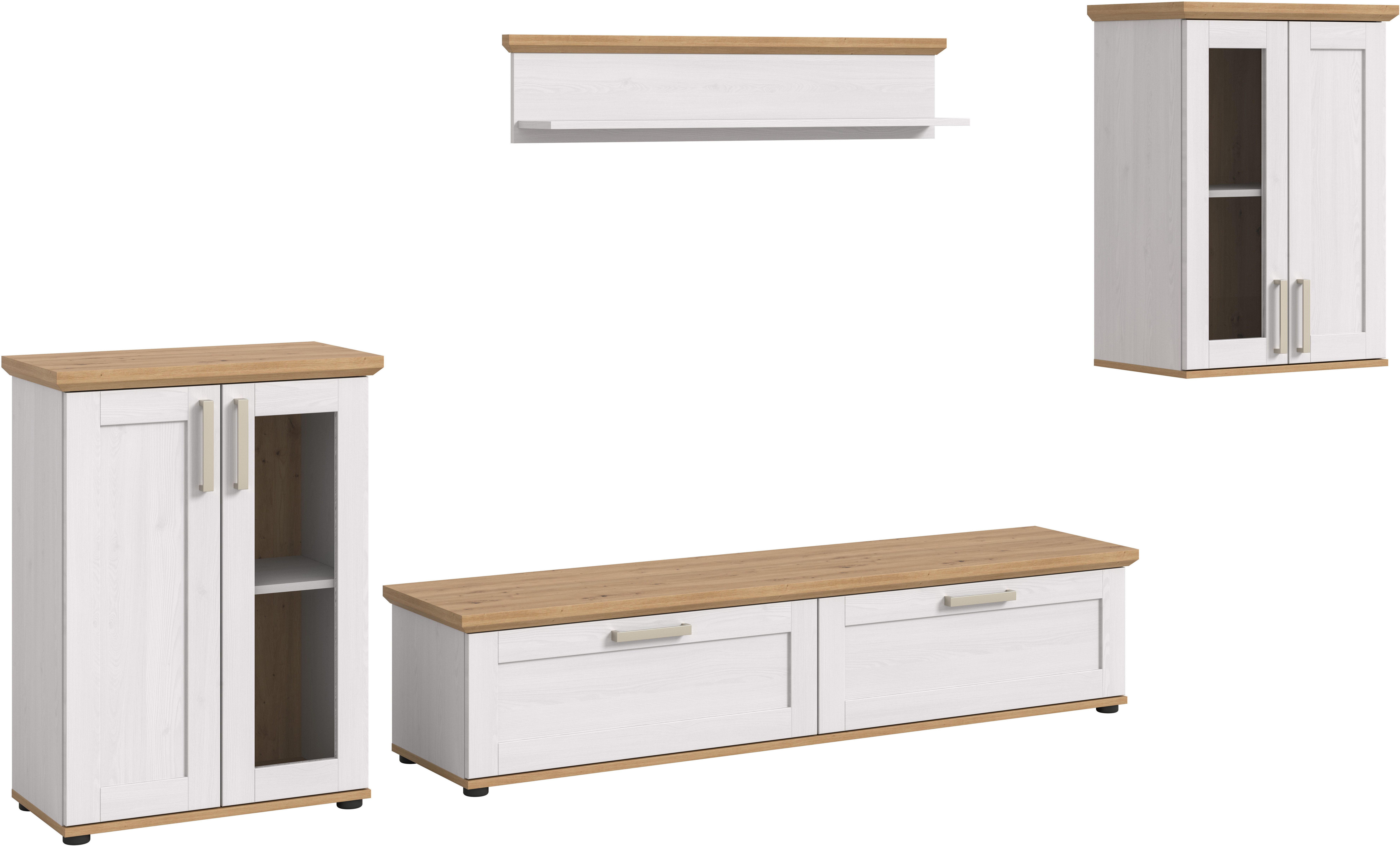 Home affaire Wohnwand Cosenza, (Set, 4-St), Cosenza, Breite: 336 cm,2xVitrine,Lowboard, Wandboard