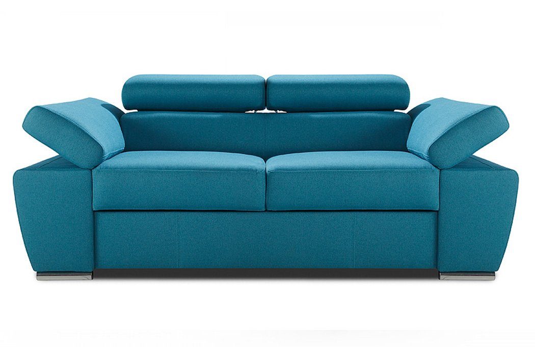 Sitzer Blau Armlehnen Sofa Design Bettfunktion, Verstellbare 2 Kopfstützen Textil und Stoff JVmoebel Modern Sofa Sofas Polster