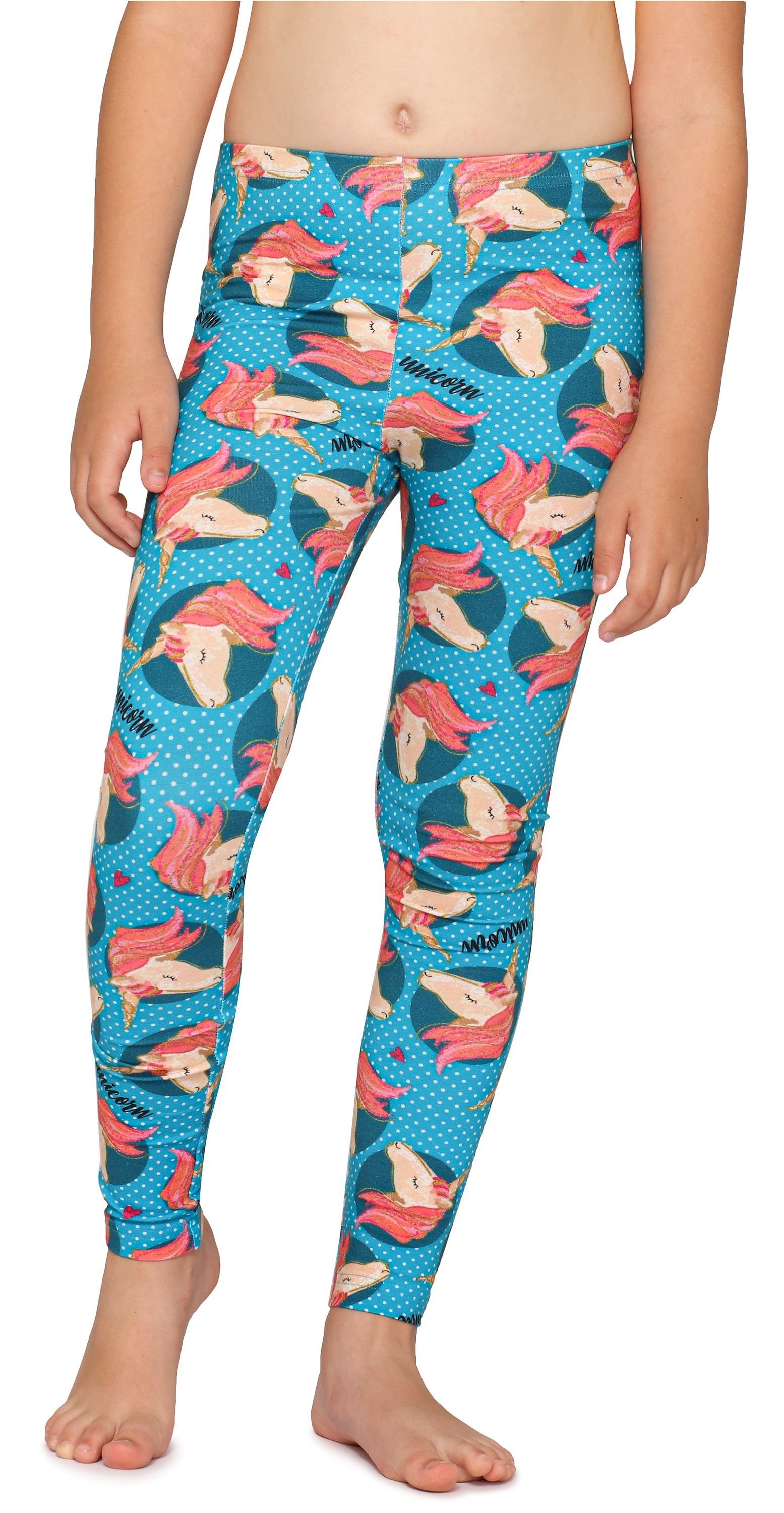 Merry Style Leggings Mädchen Lange Leggings aus Baumwolle MS10-337 (1-tlg) elastischer Bund Blau/Einhorn