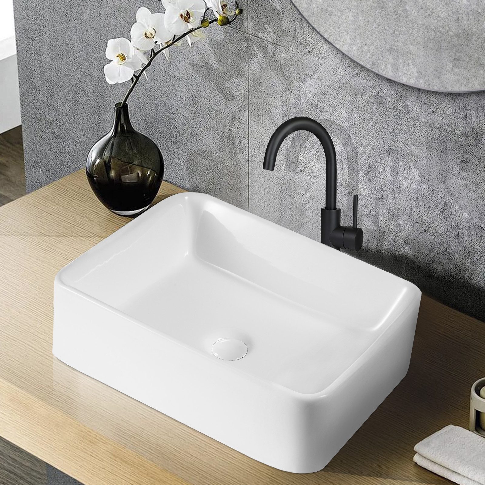 Nettlife Waschbecken Keramik Oval Aufsatzwaschbecken Weiß Handwaschbecken, Nano-Beschichtung für Gäste-WC Badezimmer