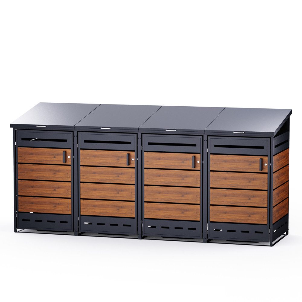 RS Trade Allzweckkiste Mülltonnenbox Verkleidung 4er Anthrazit / Holzoptik V2