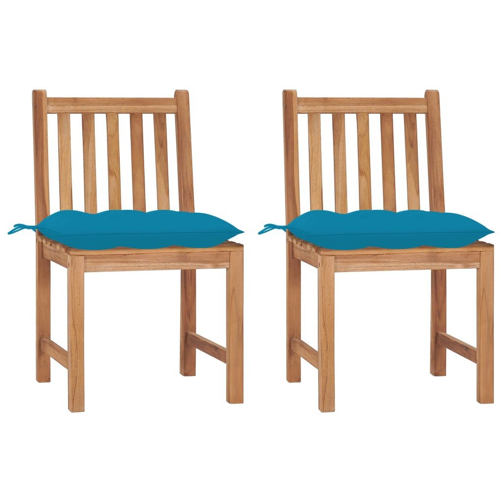 furnicato Gartenstuhl Robuste Gartenstühle aus Naturholz 50x53x90 cm mit hellblauen Kissen (2 St), Witterungsbeständige Sitzgruppe mit Belastbarkeit bis 110 kg pro Sitz