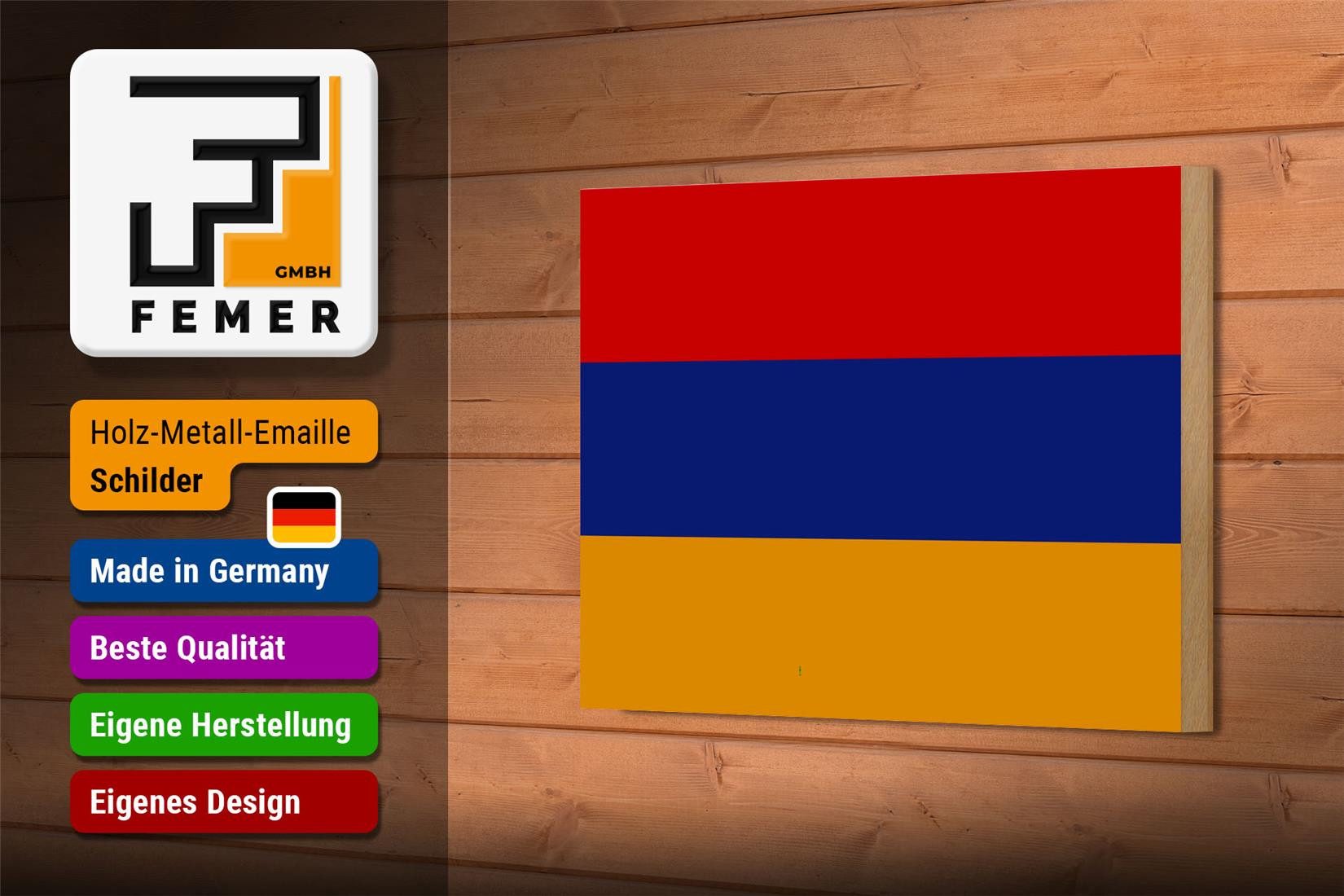 Femer GmbH Holzbild Flagge Armenien 18x12 cm Flag of Armenia, Flaggen (1 St), Glatte Holzfaserplatte (MDF), vorn beschichtet