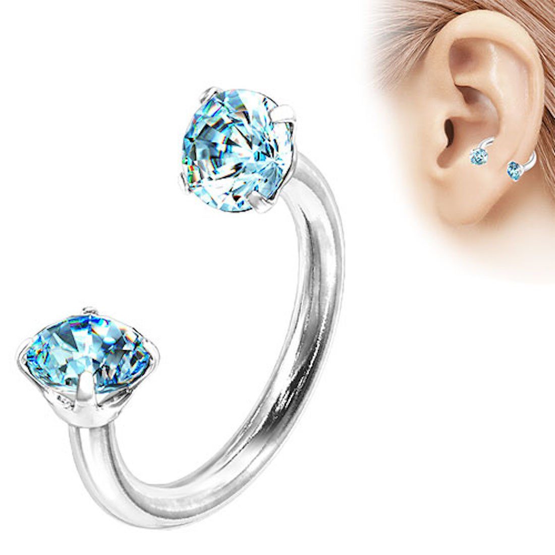 Helix Taffstyle Tragus Kugeln Piercing Nasen Lippen Innengewinde, Hufeisen - Lippen Kristall Aqua Ohr NaseHufeisen Silber Horseshoe Piercing-Set Glitzer Labret