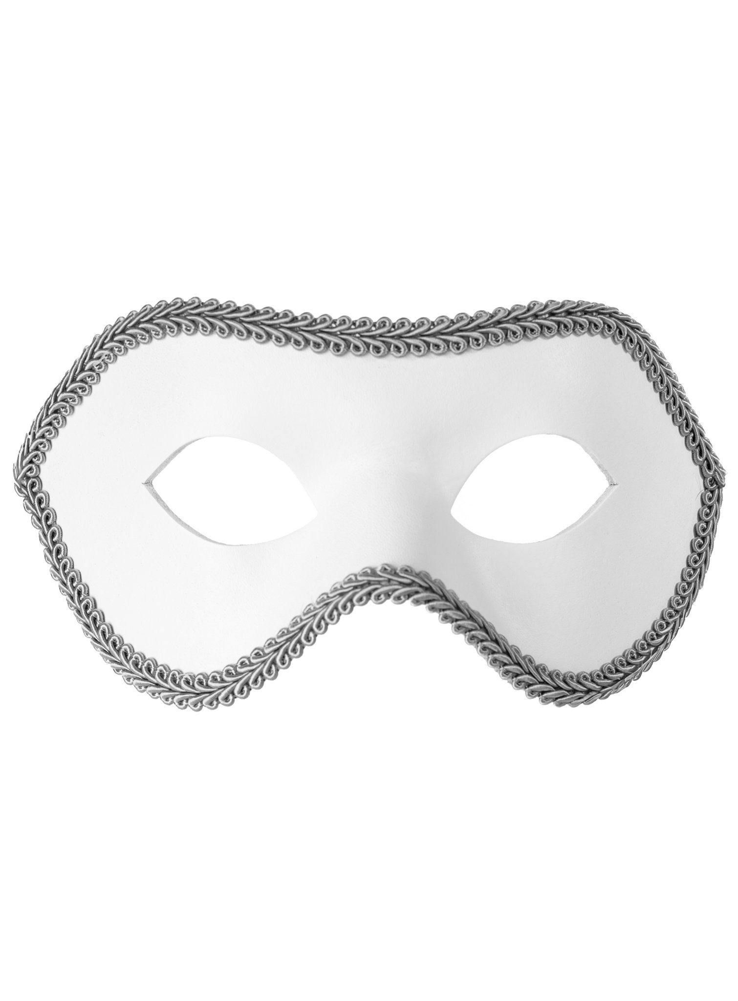 Andracor Verkleidungsmaske Colombina con Passamaneria bianco-argento, Elegante Ledermaske im venezianischen Stil von der Andracor Lederwerks