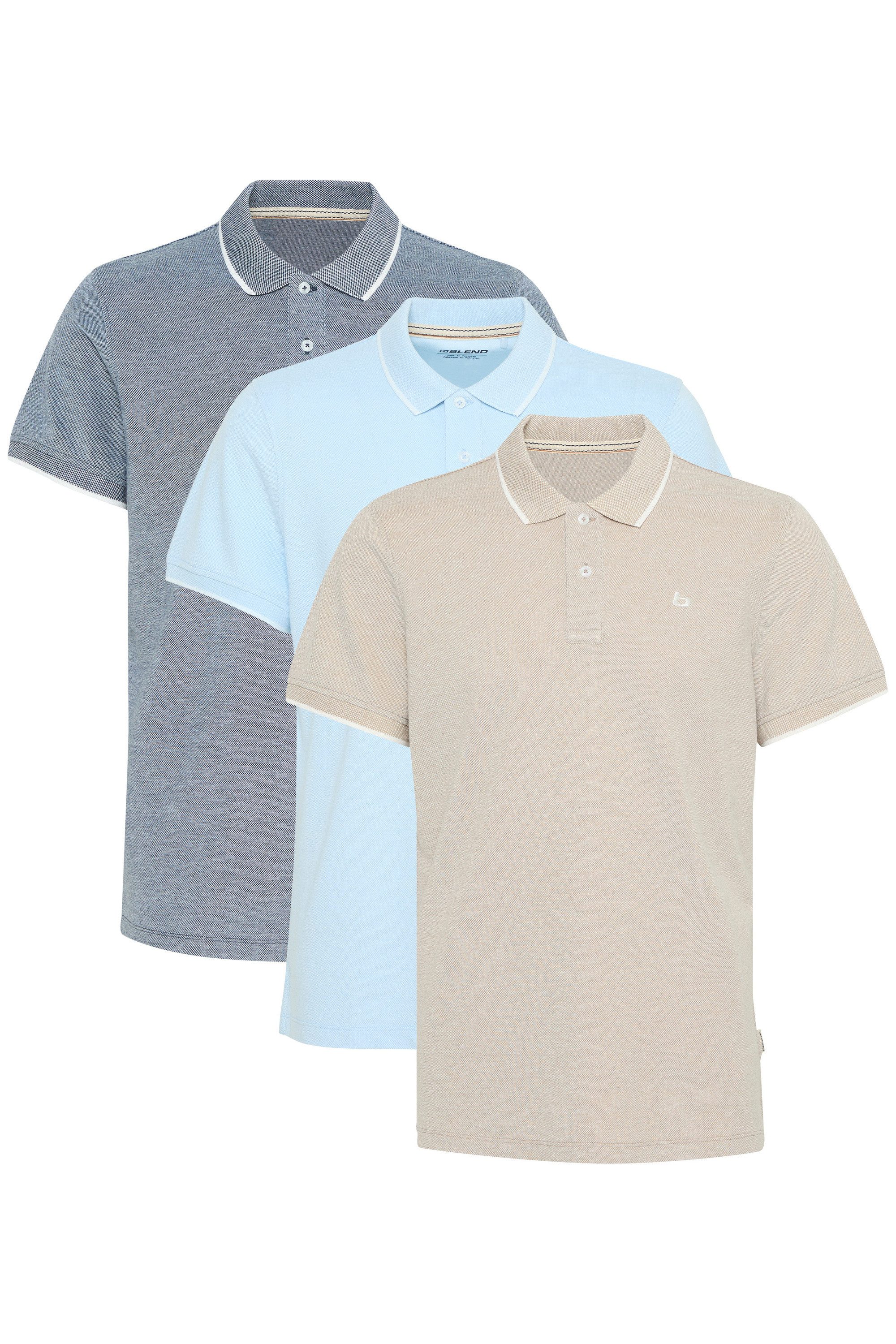Blend Poloshirt Polo-Shirt (3-tlg) 3er Pack Poloshirt mit Logo-Stickerei