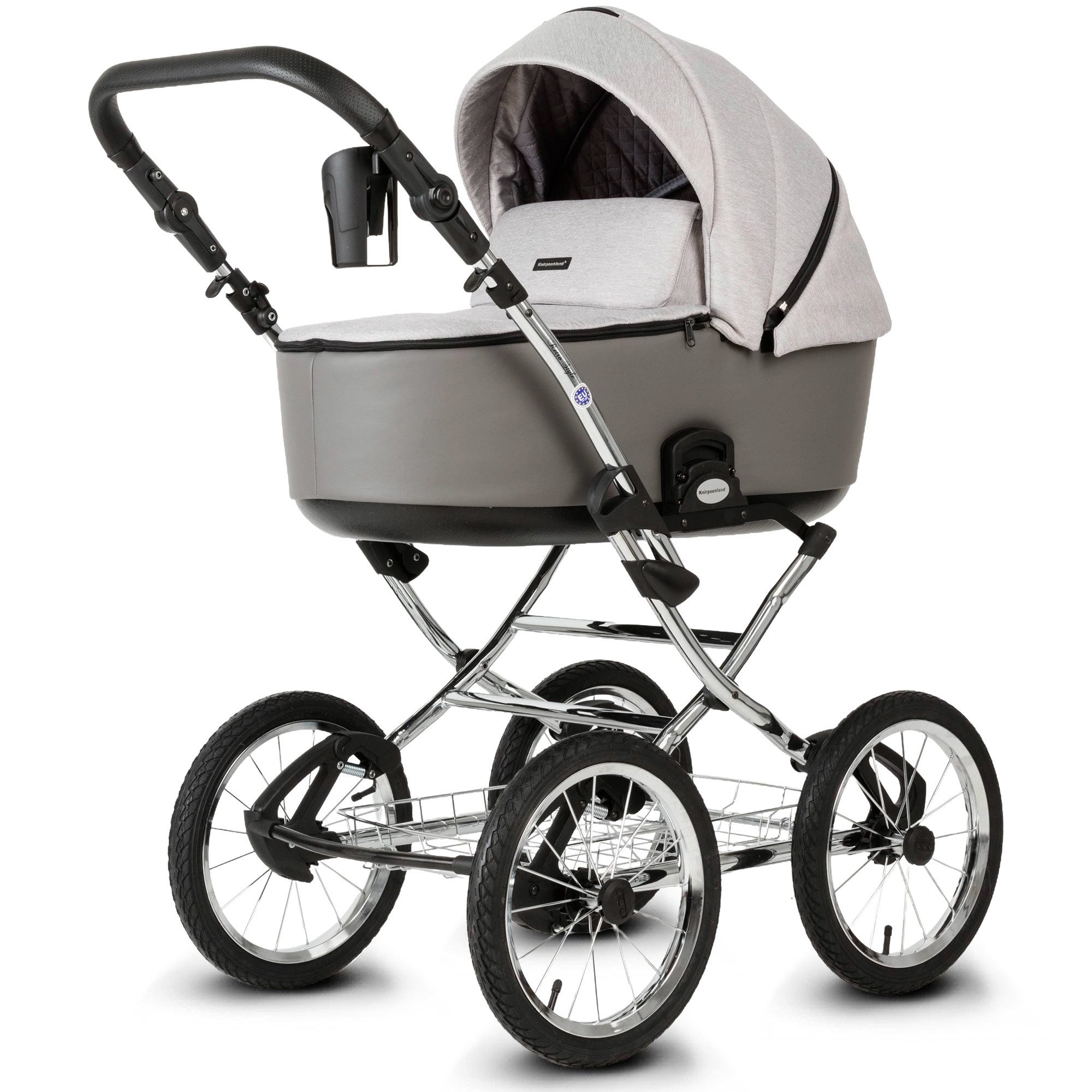 Knirpsenland Kombi-Kinderwagen Retro Style 2in1 inkl. Sportwagen, Wickeltasche & viel Zubehör, (Spar-Set), hohe Sicherheit durch One-Klick System der Kinderwagenaufsätze