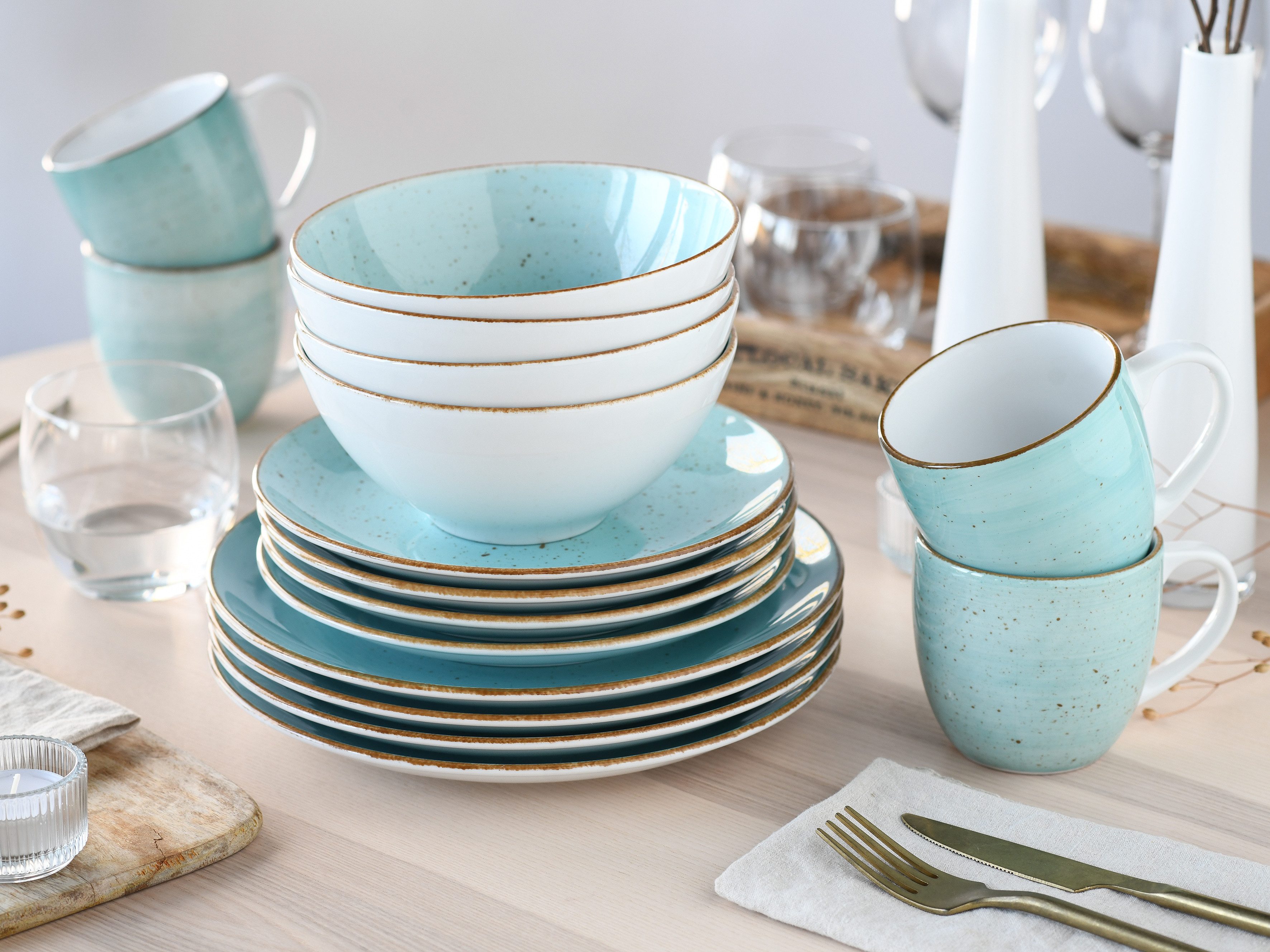 CreaTable Kombiservice Vintage Nature, Service 16-tlg. (16-tlg), 4 Personen, Porzellan, Naturverbundenes Design, Handgemalt