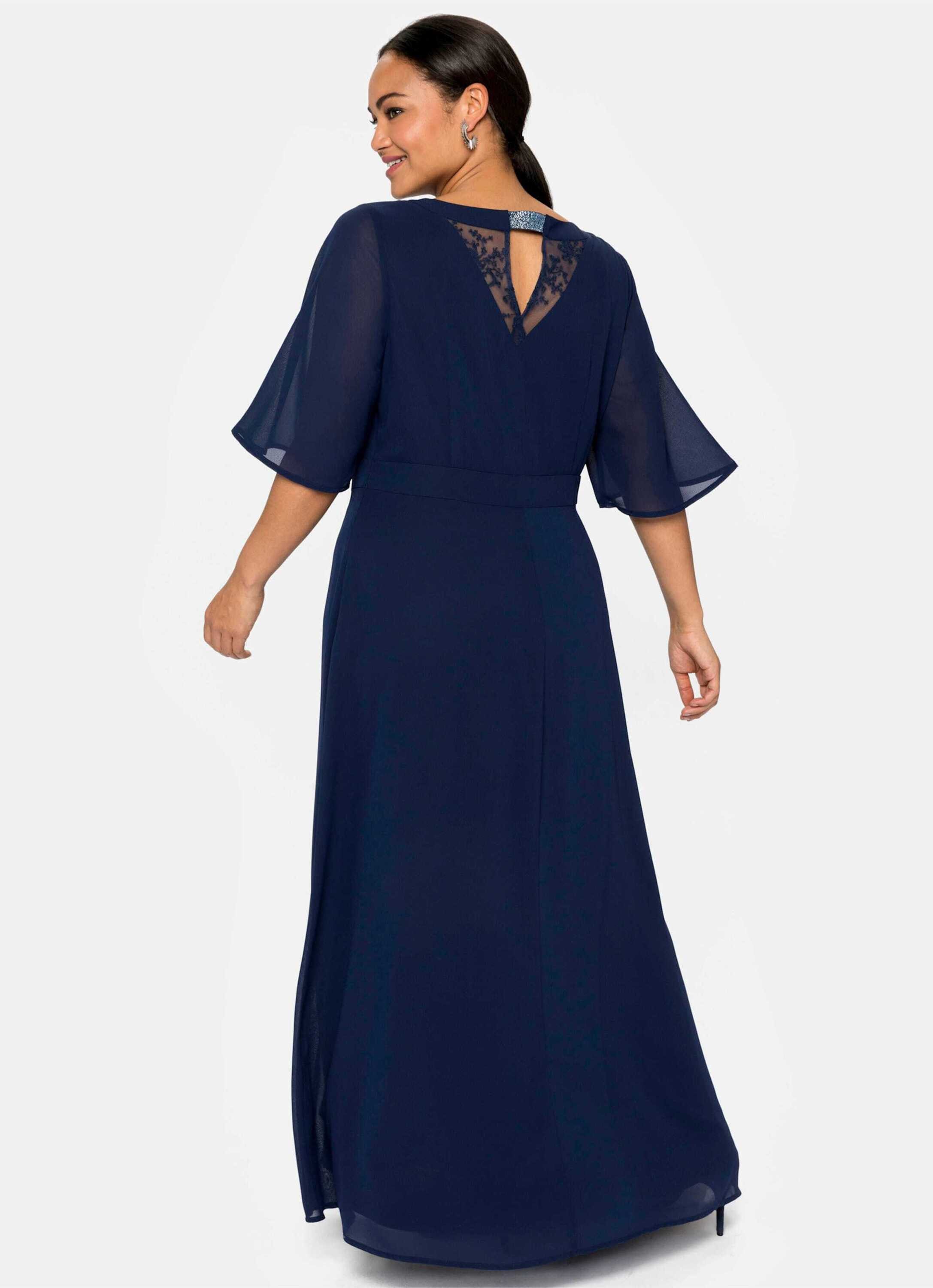 Sheego Etuikleid Abendkleid 3/4-Arm aus Chiffon, mit Spitzen-Einsatz